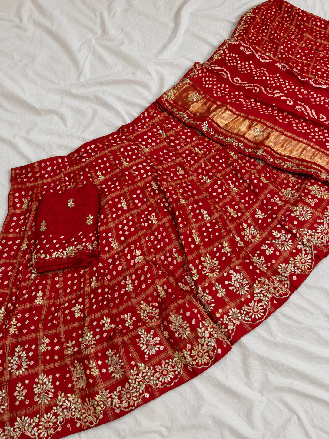 Beautiful Modal Silk Lehenga in Bandhni With Handwork