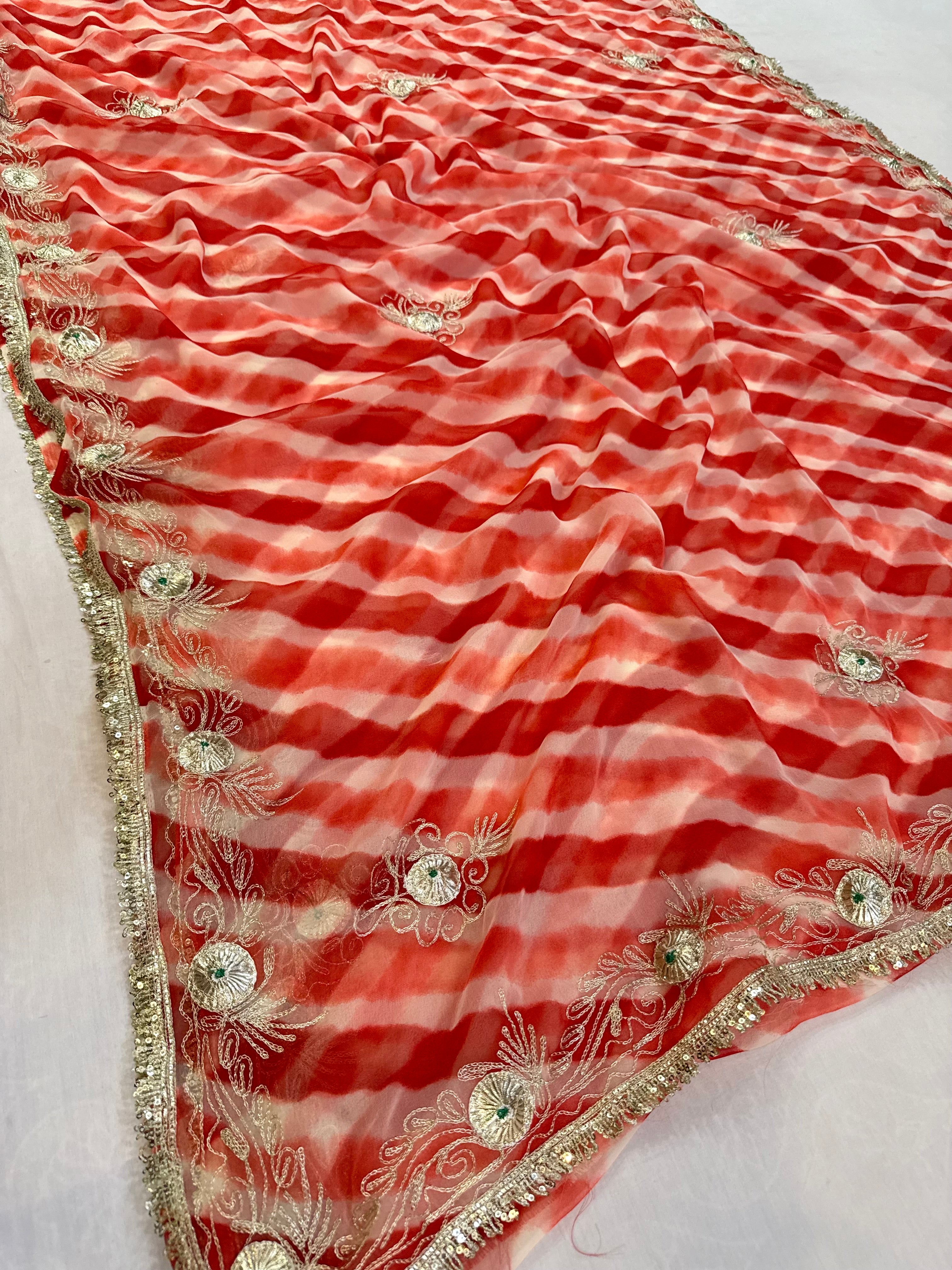 Latest Jeorgatte Leheriya Saree With Traditonal Work