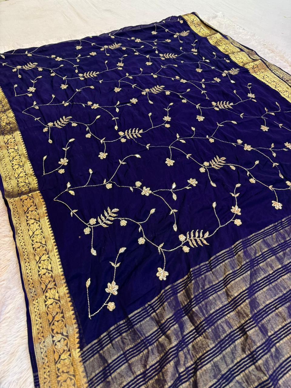 Beautiful Semi Chinon Saree With Zari Work