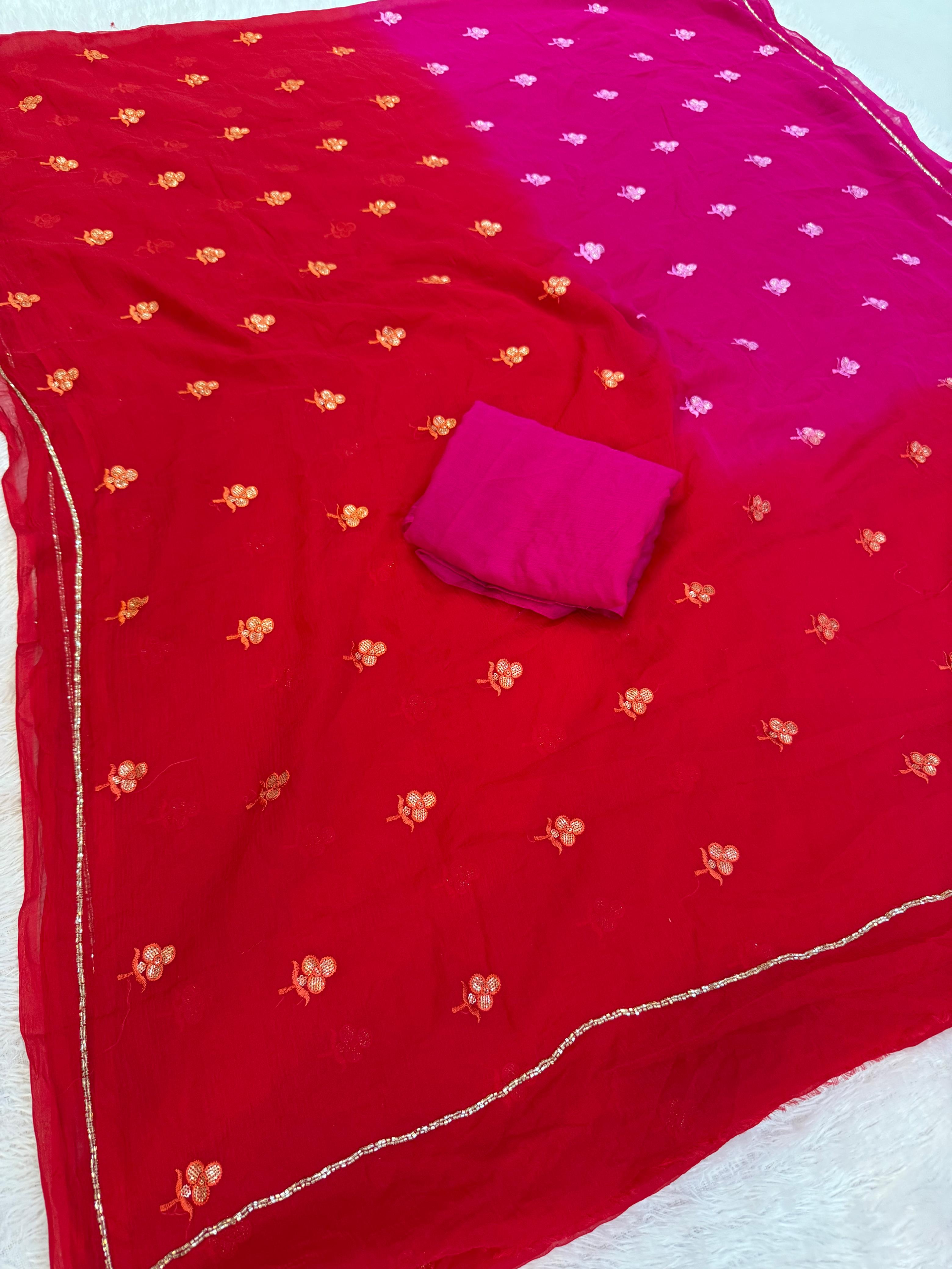 Designer Semi Chiffon Multi Dye Saree With Handwork