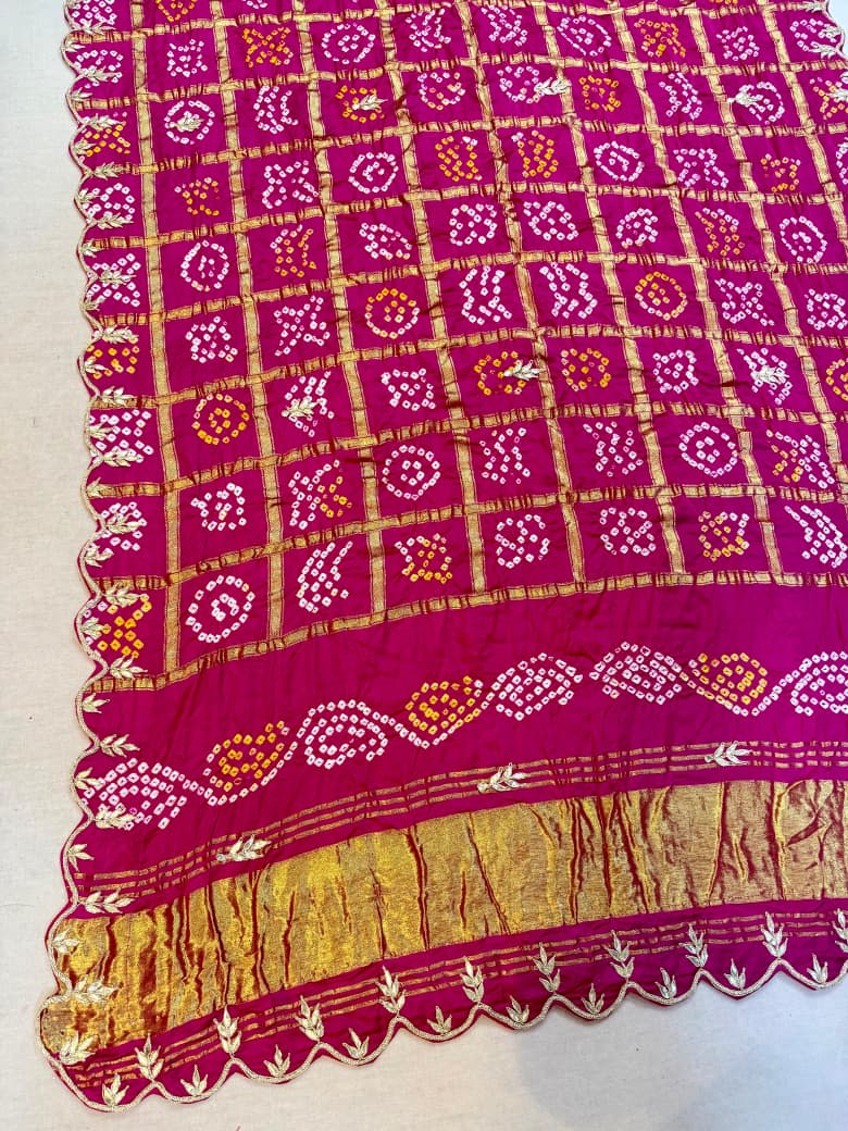 Traditional Bandhani Dupatta with Golden Zari Border