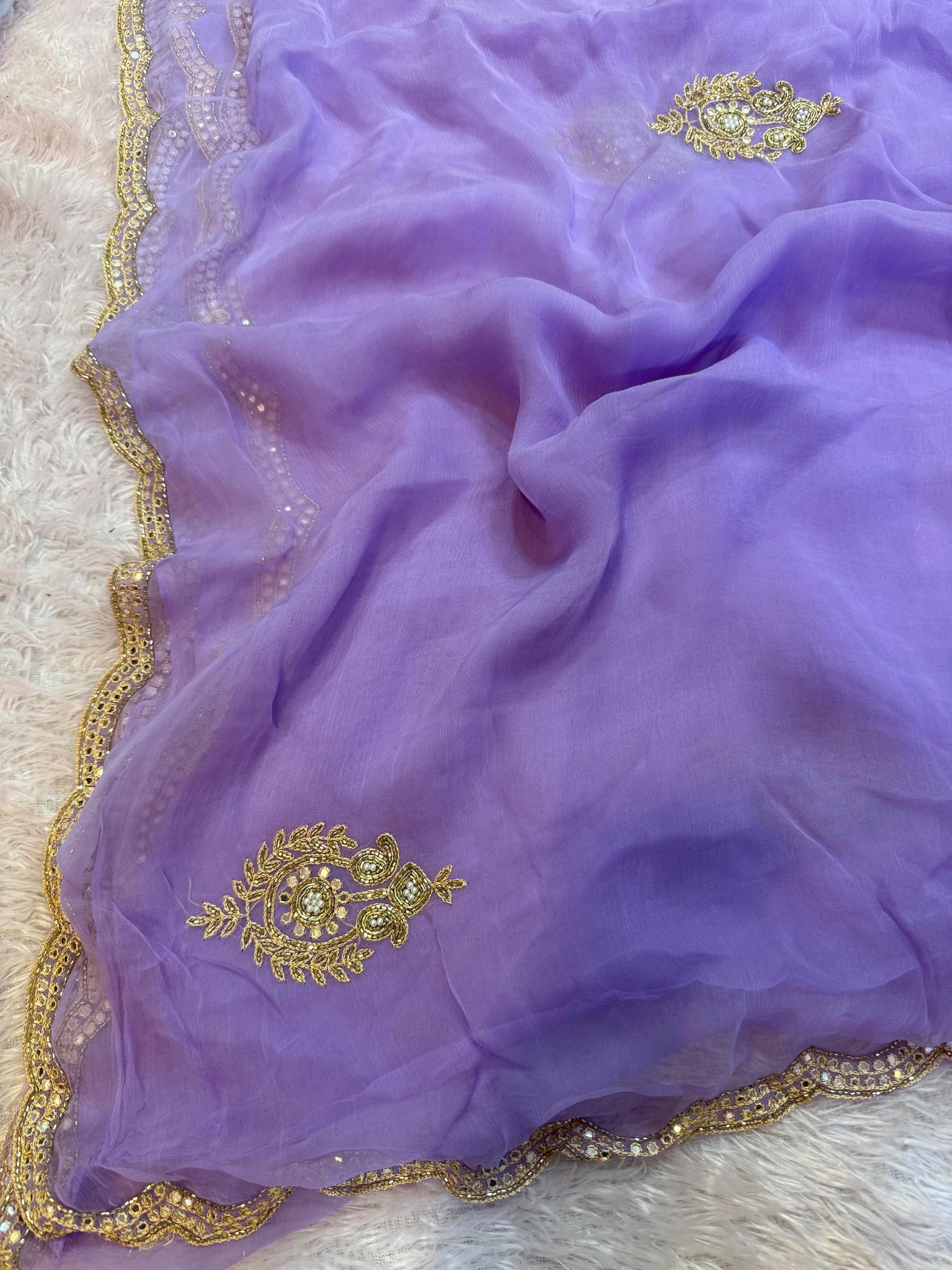 Beautiful Pure Chiffon Saree With Handwork