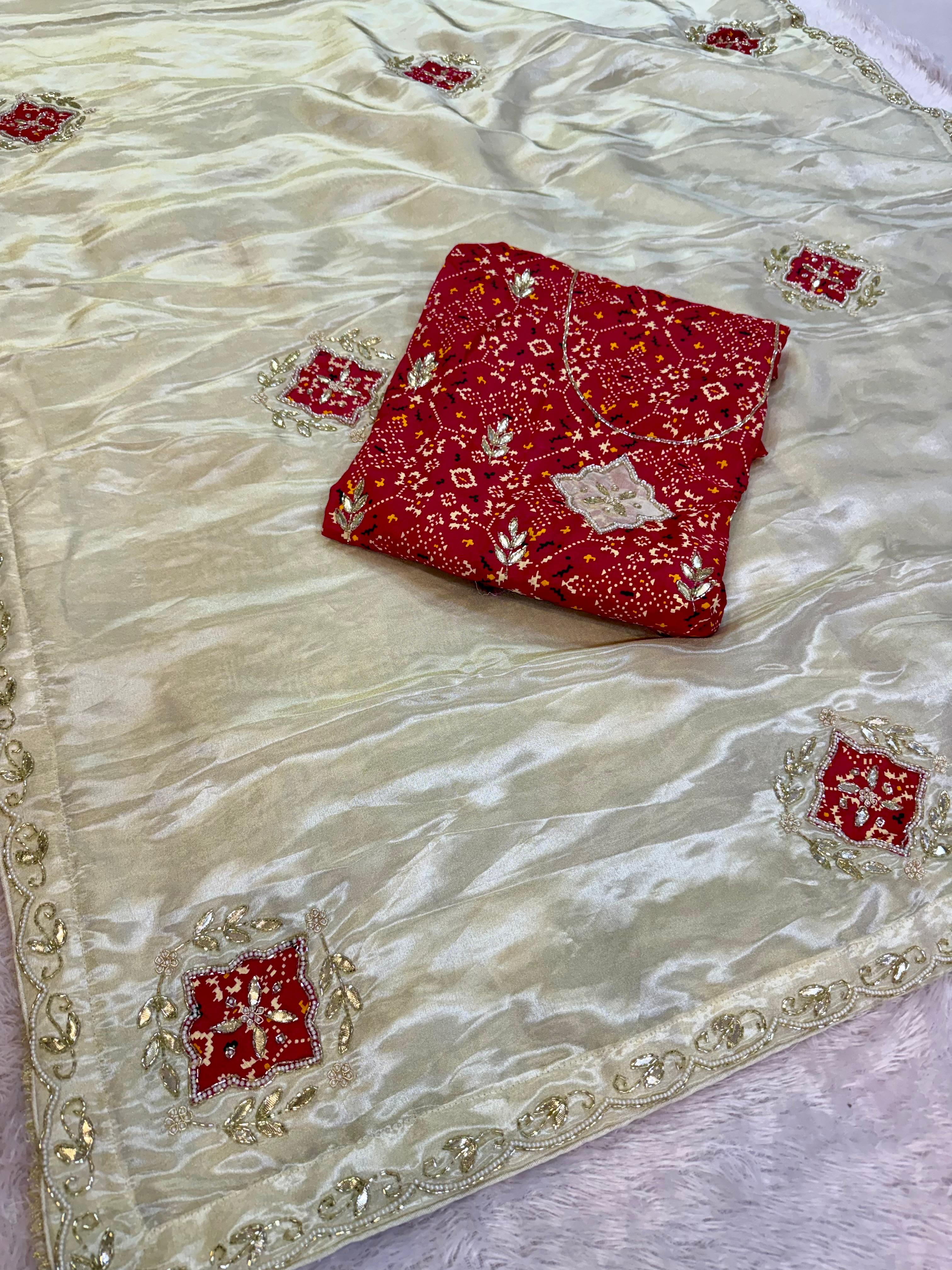 Beautiful Tissue Cosmos Saree With Handwork