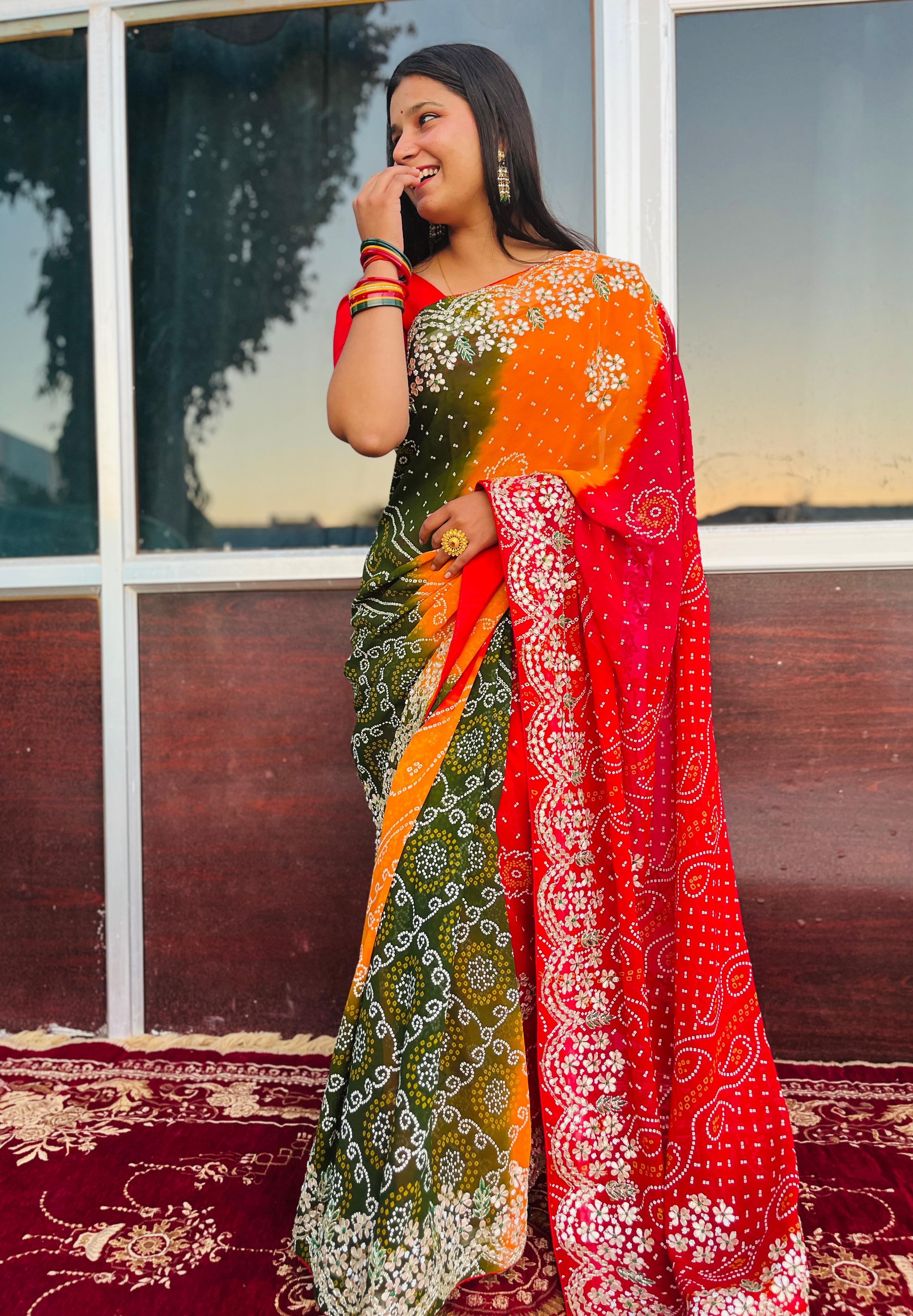 Beautiful Pure Viscose Georgette Multi Color Saree With Handwork