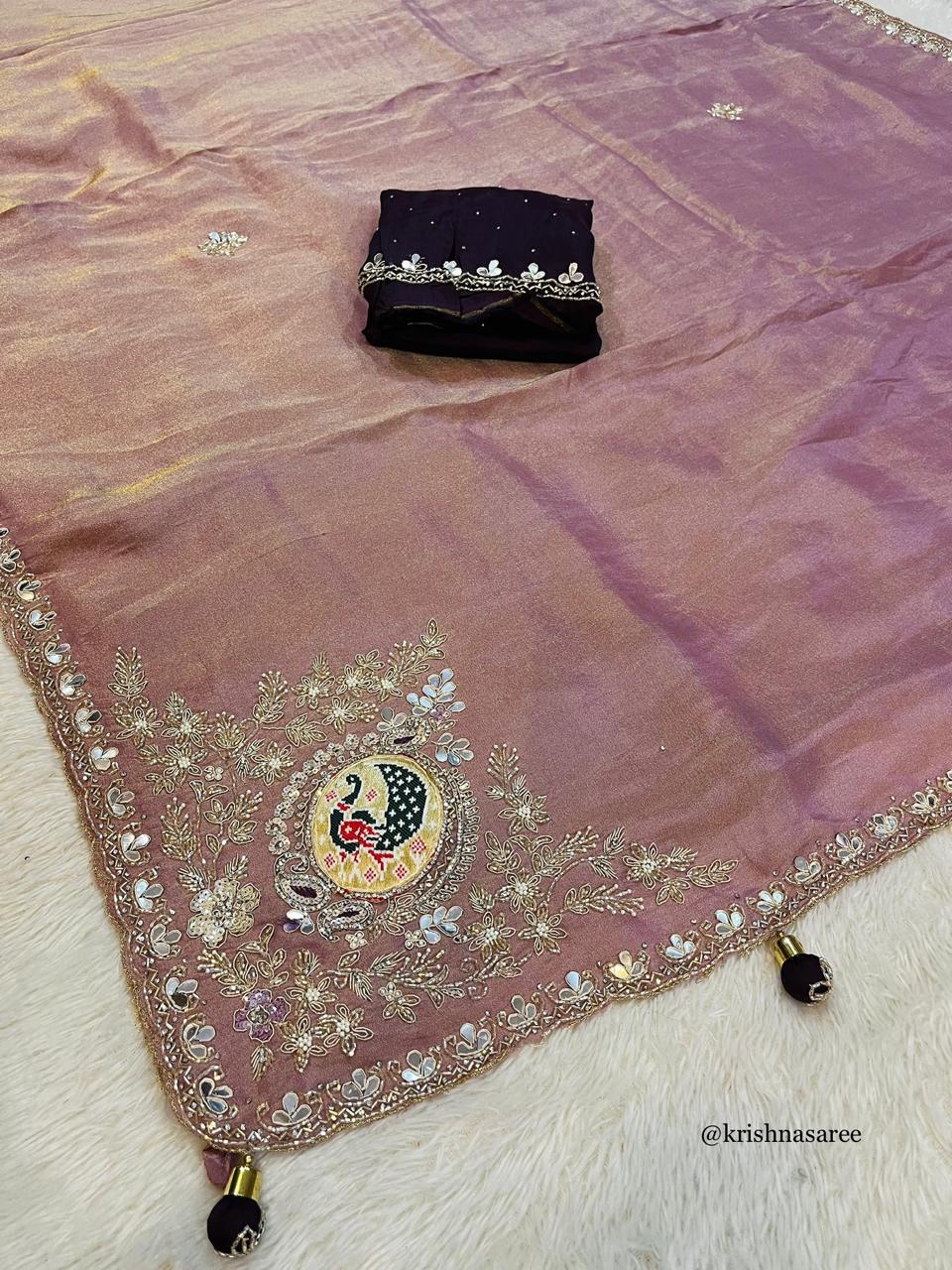 Designer Cosmos Saree With Handwork