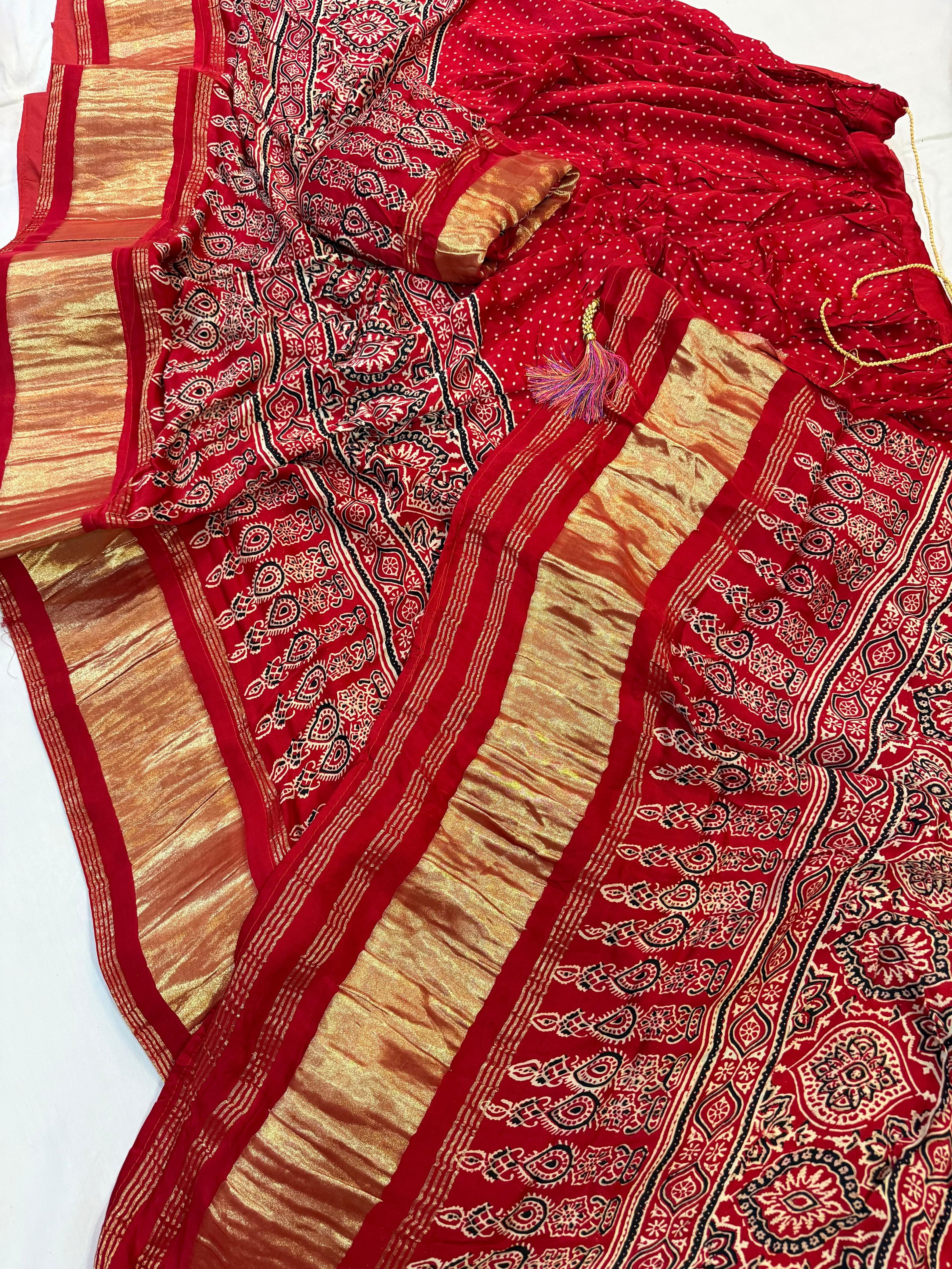 Traditional Modal Silk Lehenga With Jaipuri Print X Ajrakh Print