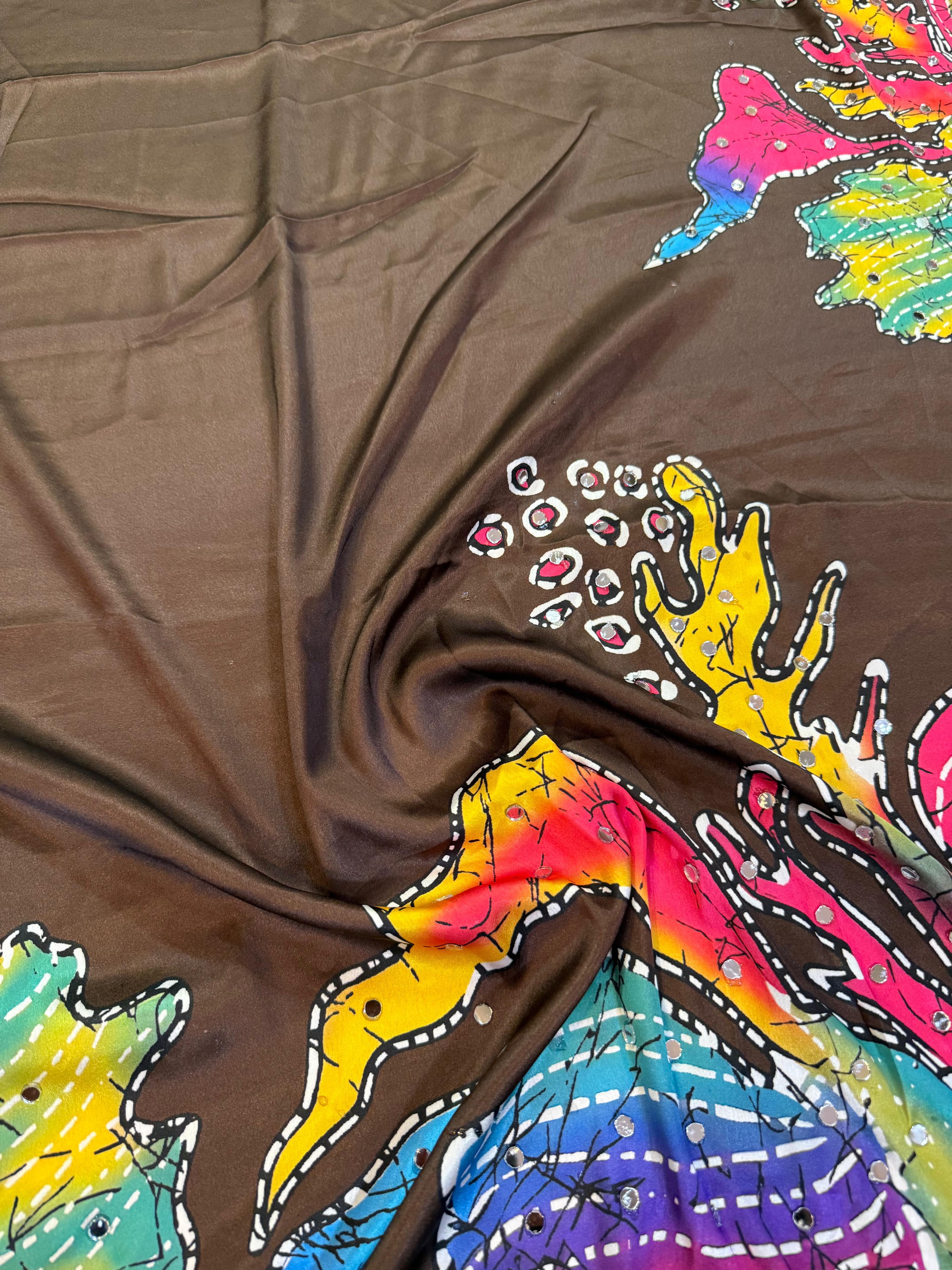 Latest Satin Silk Saree With Digital Print And Stone Handwork