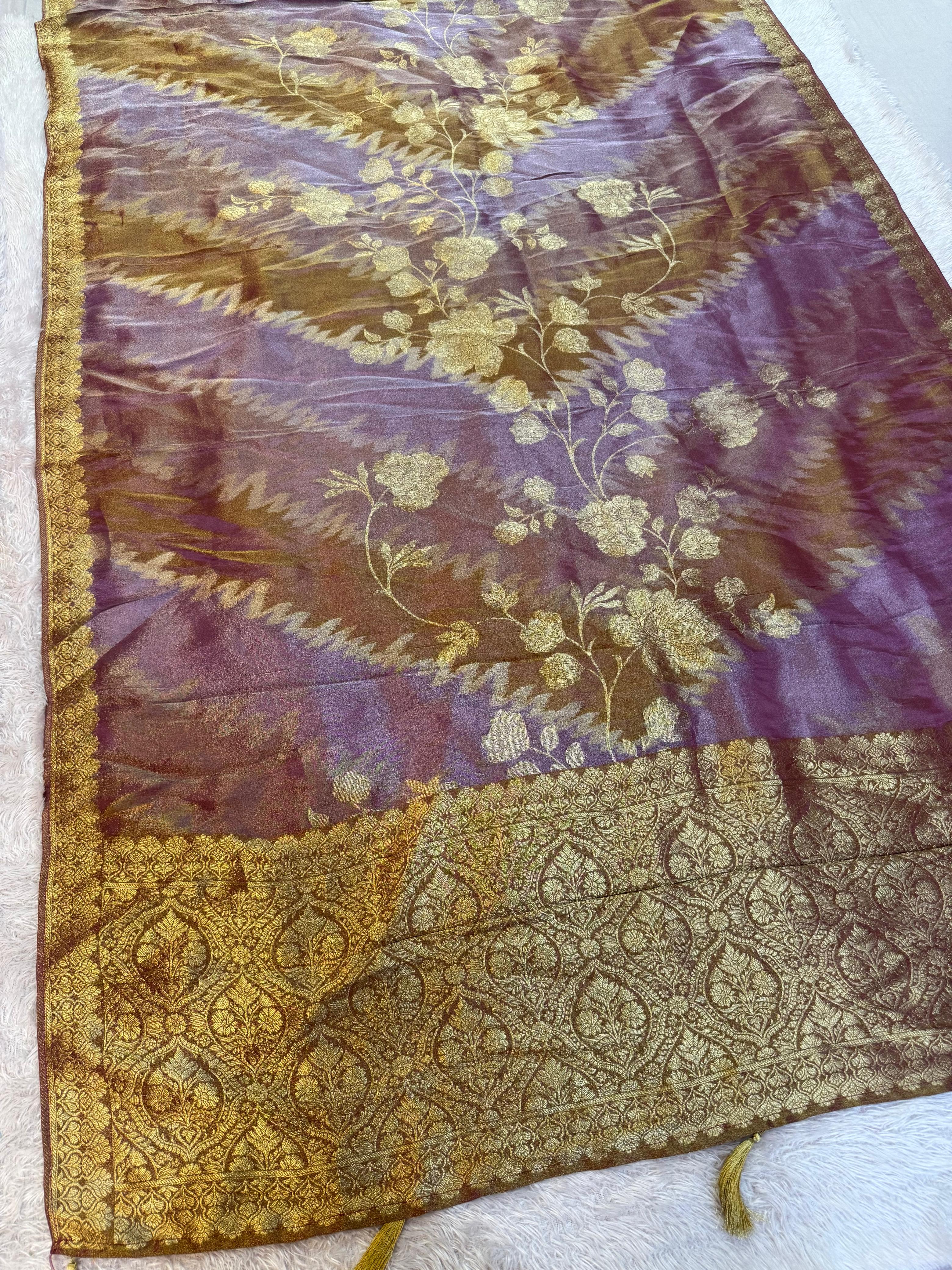 Designer H.O X Tissue Saree With Weaving Work