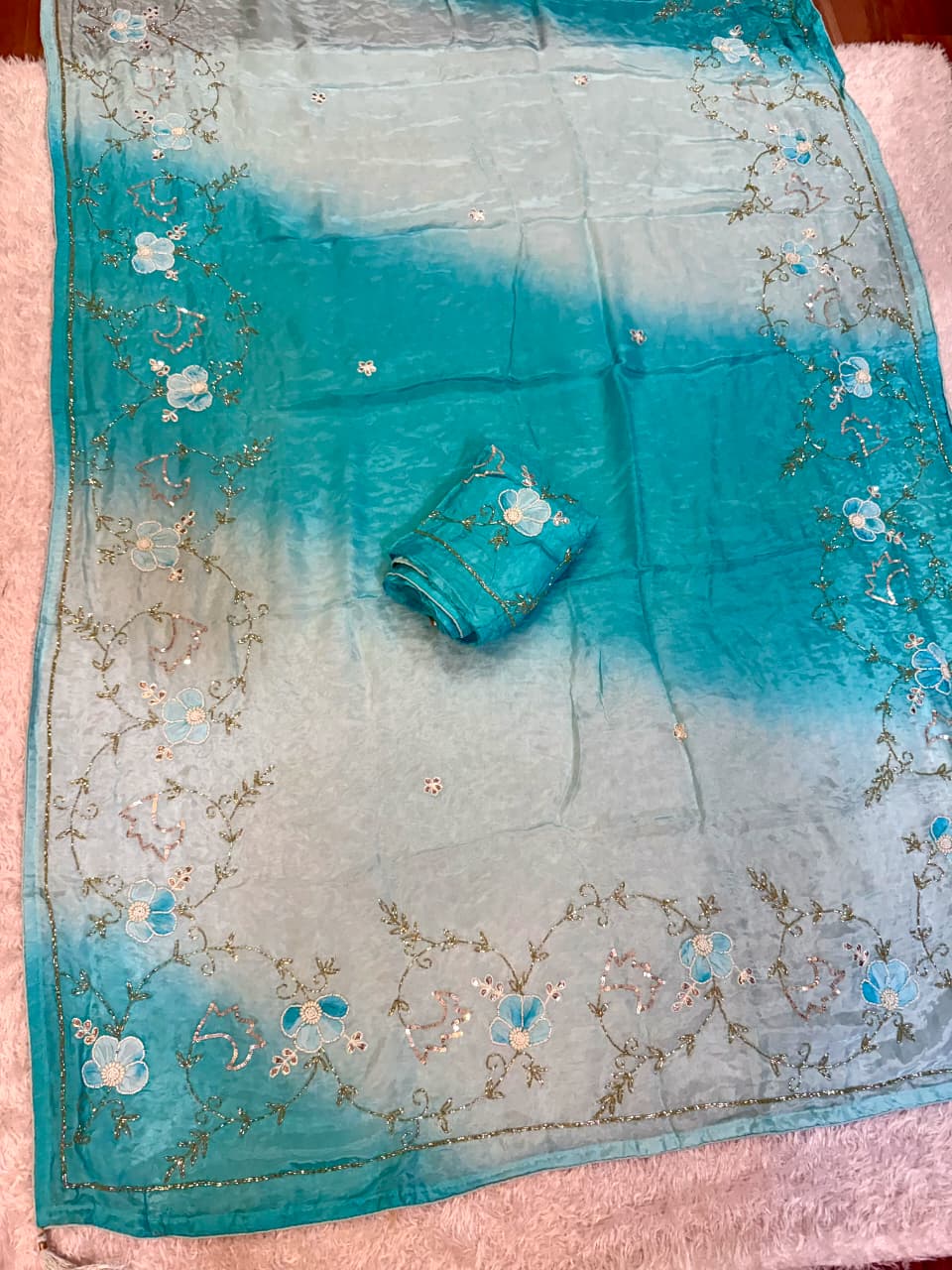 Beautiful Pure H.O Silk Saree With floral Handwork
