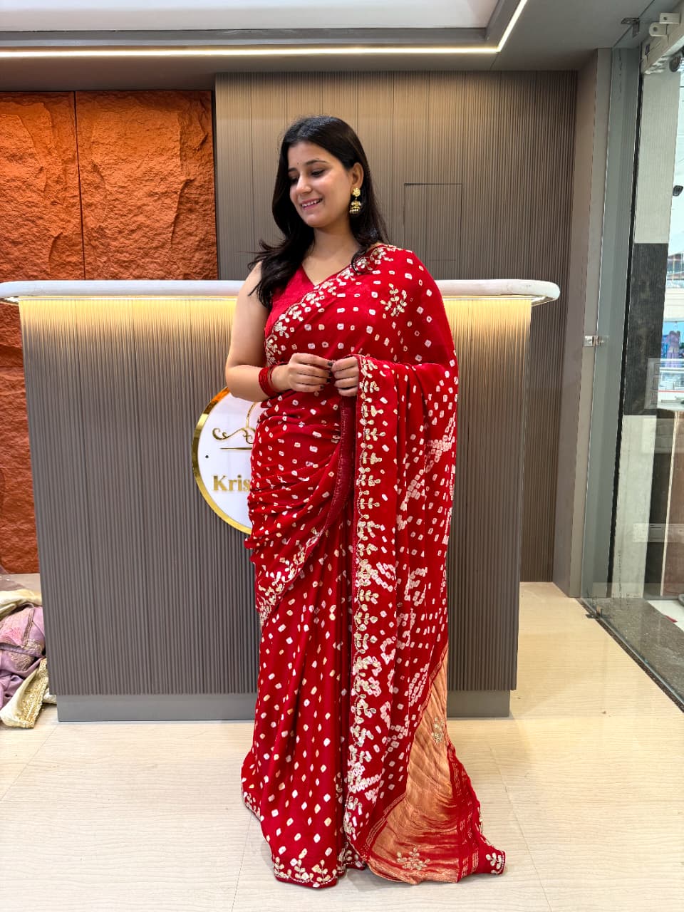 Modal Gajji Silk Hand Bandhej Saree With Handwork