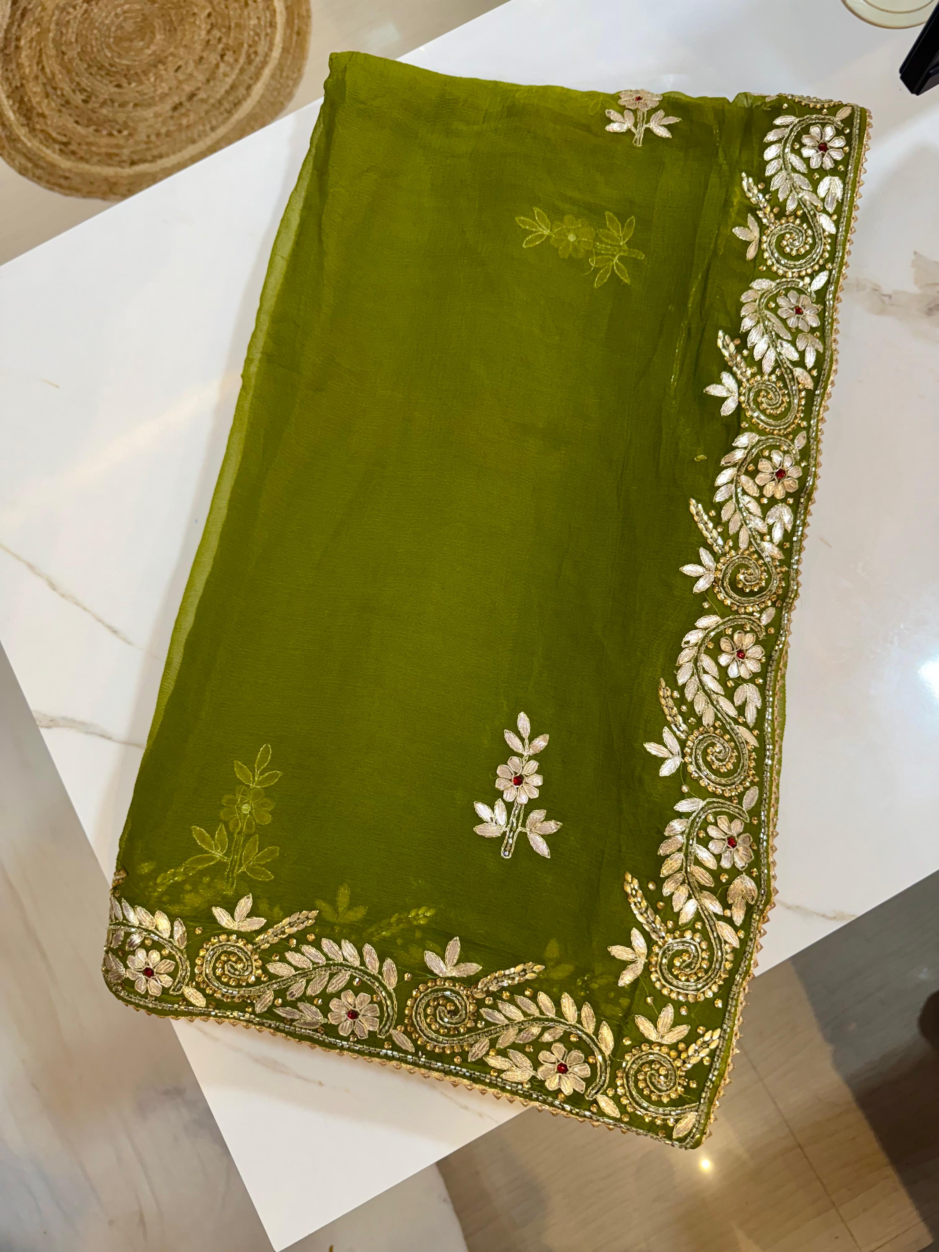 Beautiful Pure Chiffon Saree With Premium Handwork