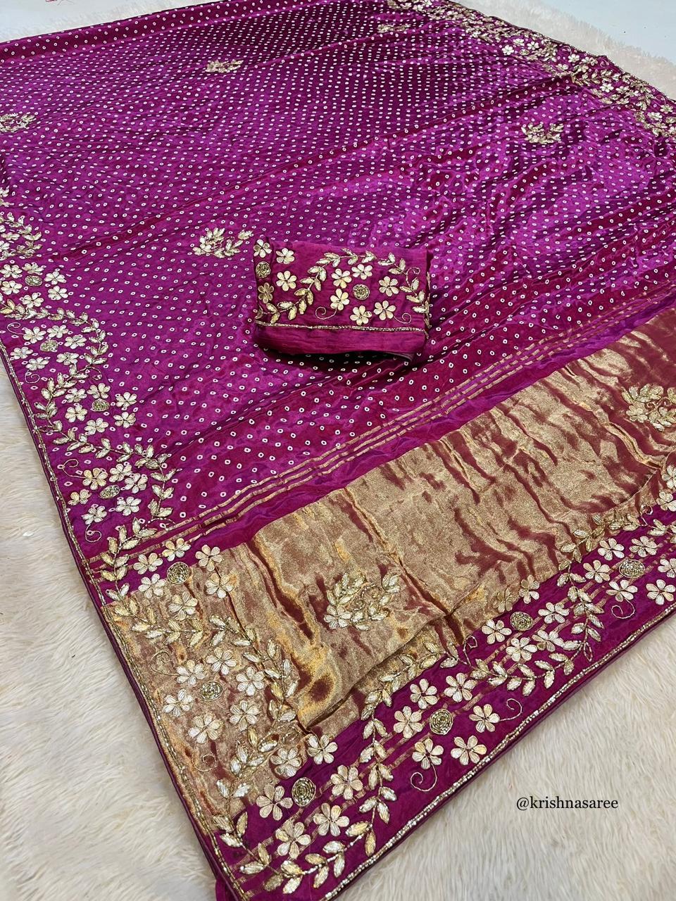 Pure Silk Bandhani Print Saree With Handwork