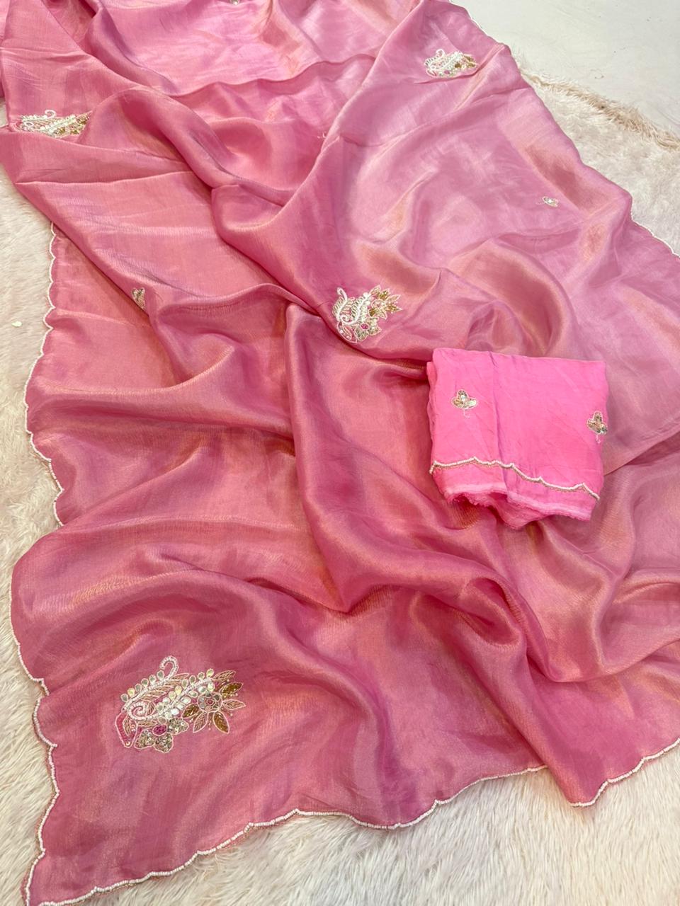 Beautiful Fancy Silk Saree With Handwork