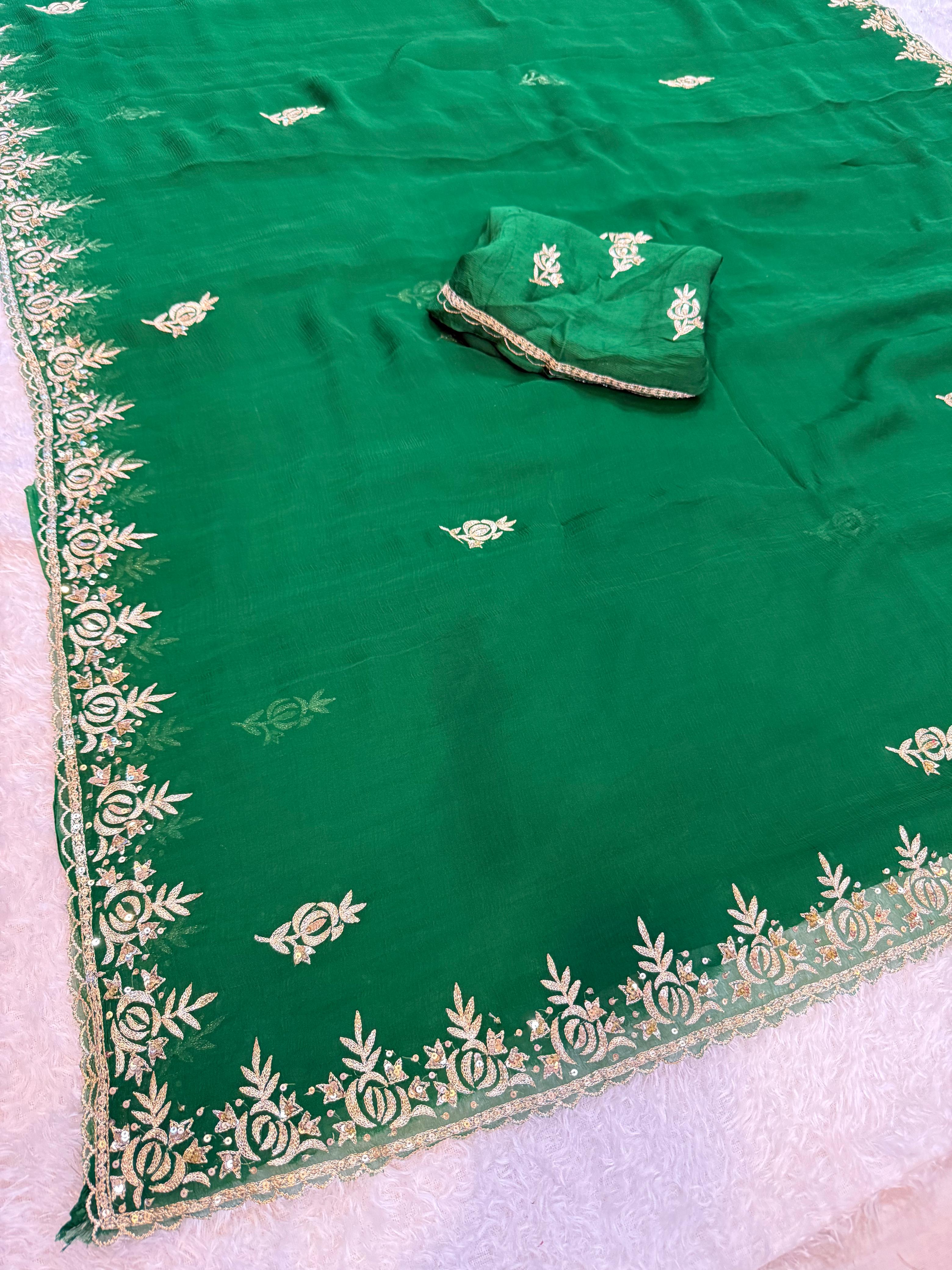 Traditional Pure Chiffon Saree With Kasab Work X Handwork Touching