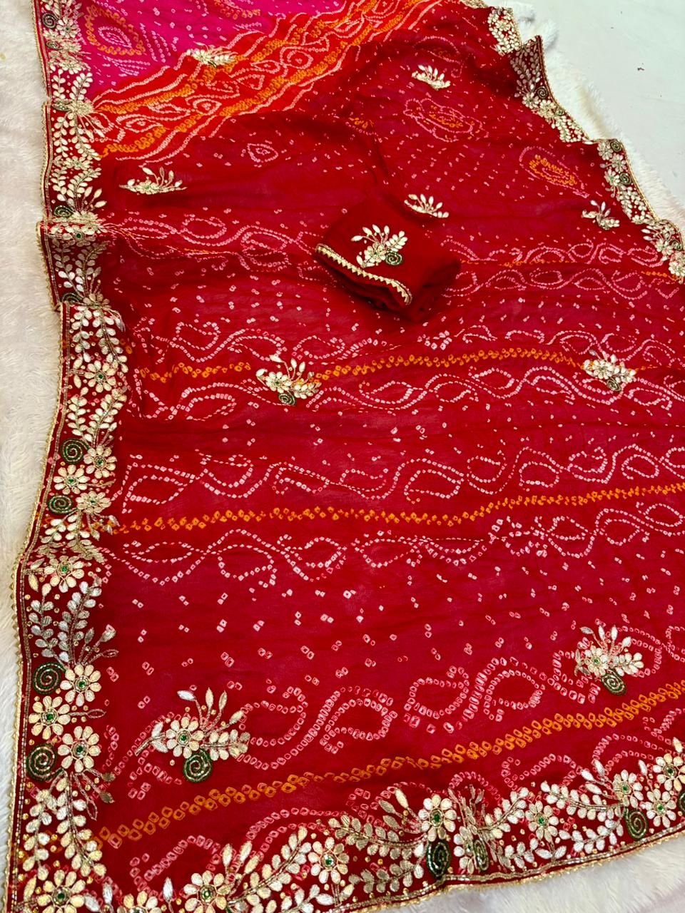 Beautiful Pure Ojaria Bandhai Saree With Gottapatti X Handwork