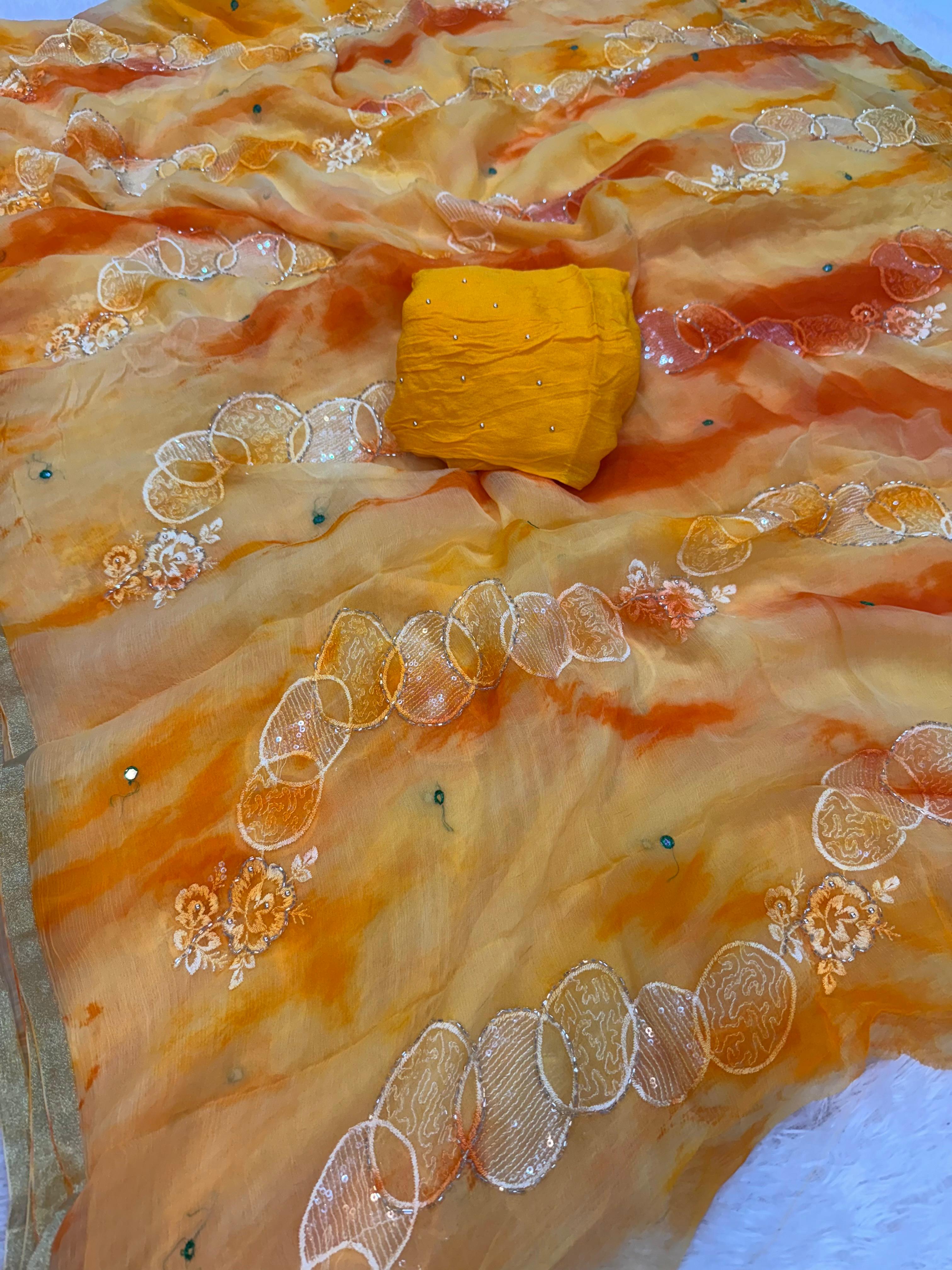 Beautiful Chiffon Saree With Work