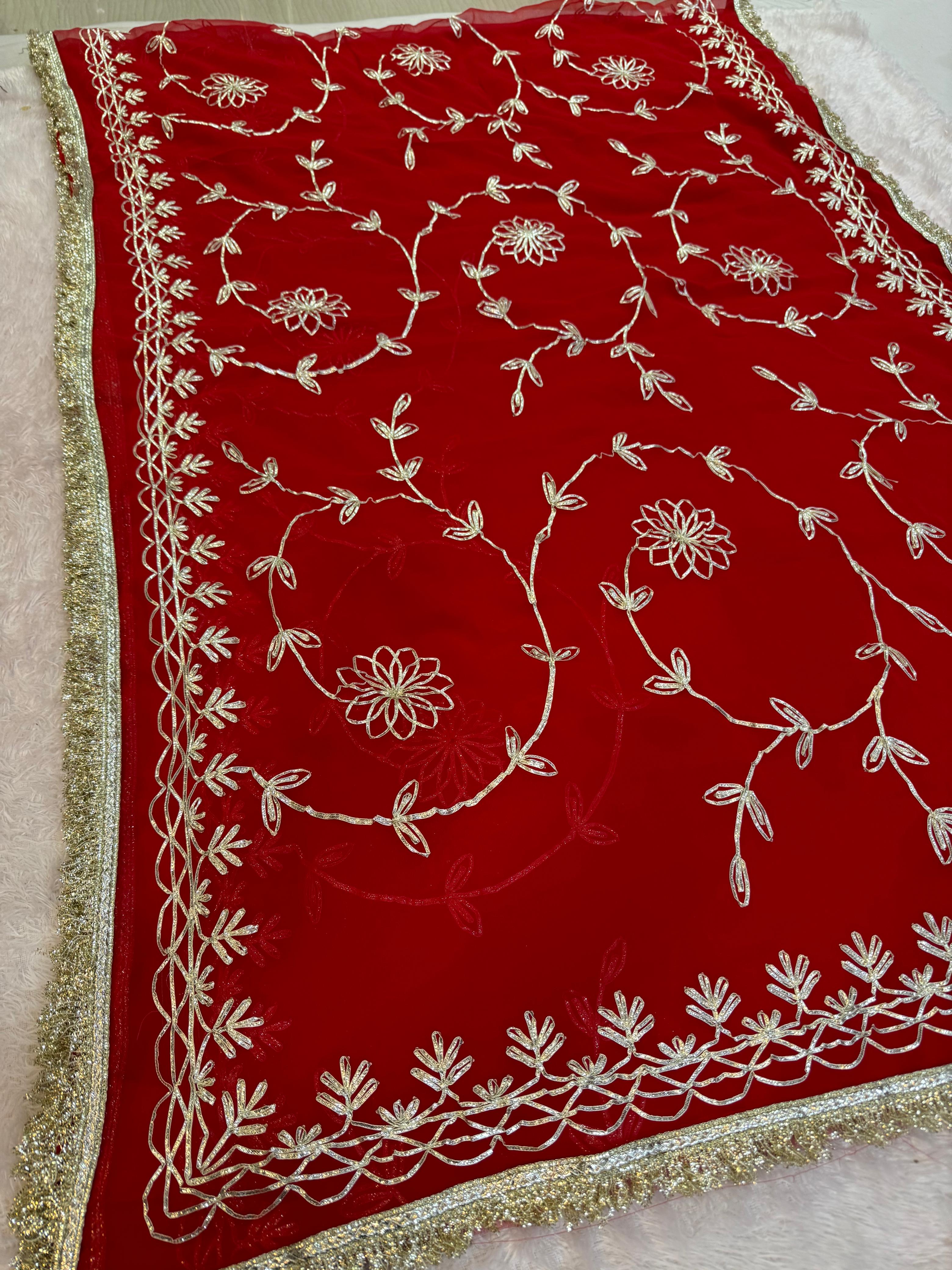 Beautiful Royal Georgatte Saree With Gottapatti Work