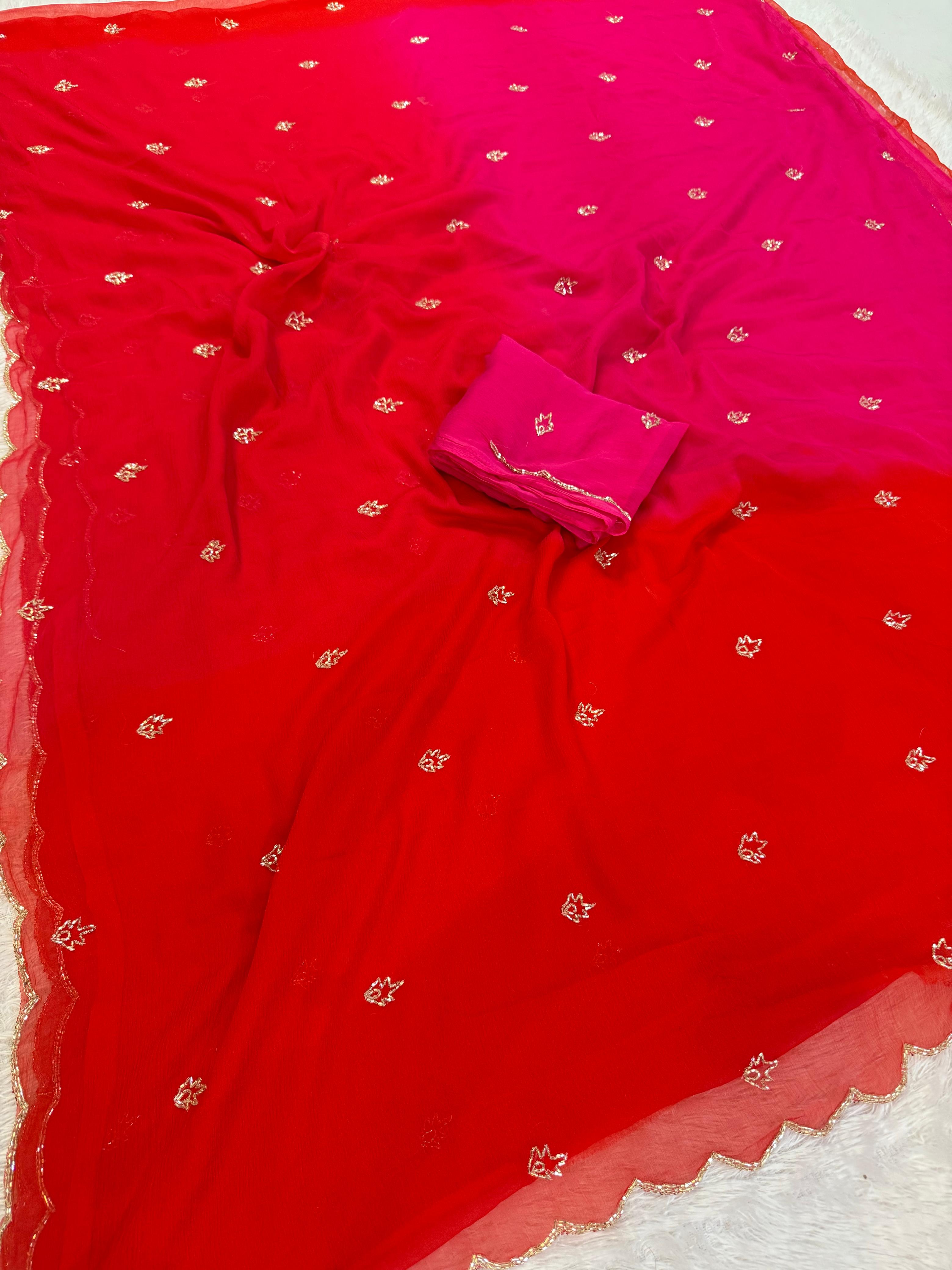 Beautiful Semi Chiffon Saree With Handwork