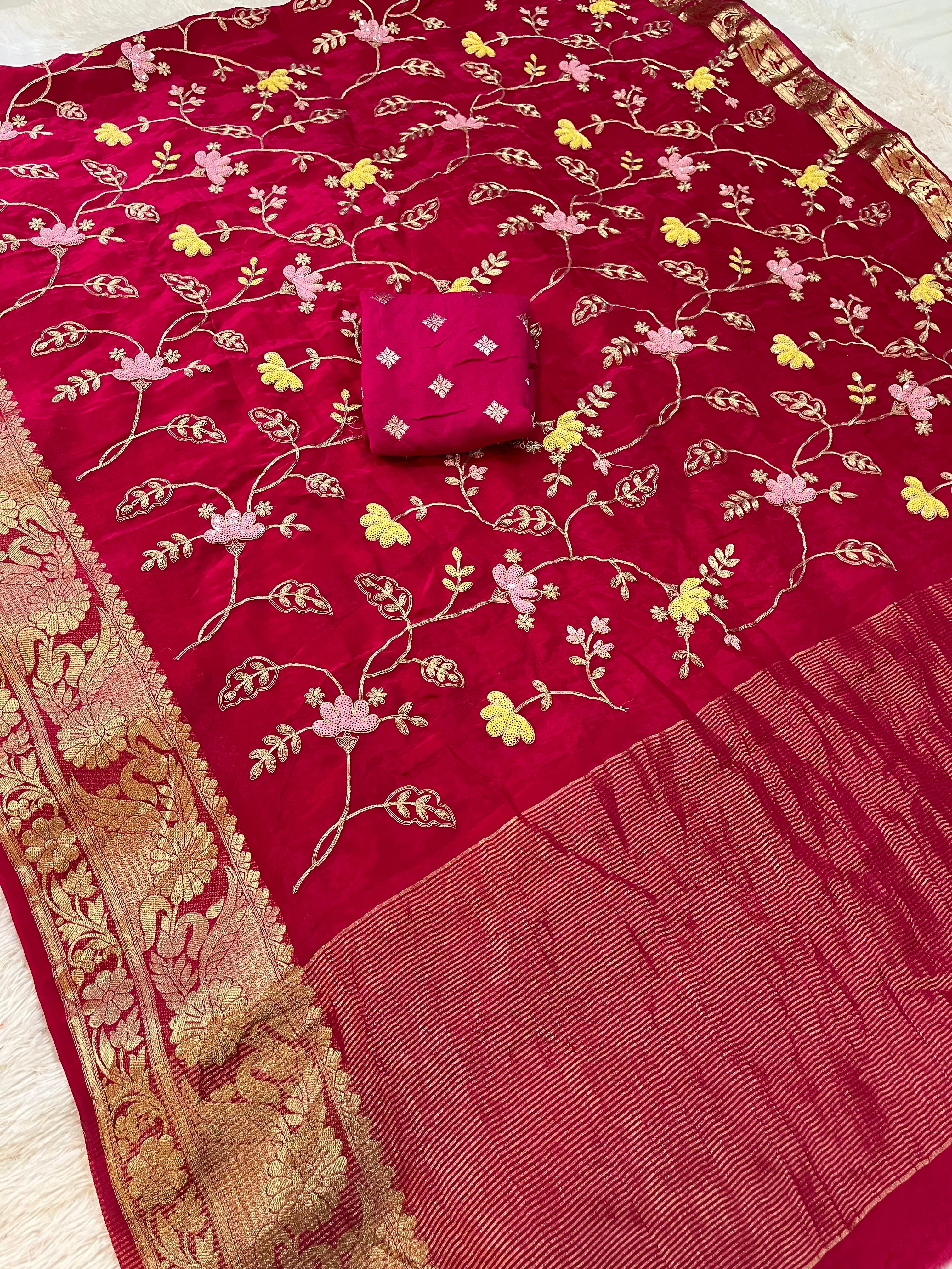 Latest Pure H O Silk Saree With Sequence X Pittan Work