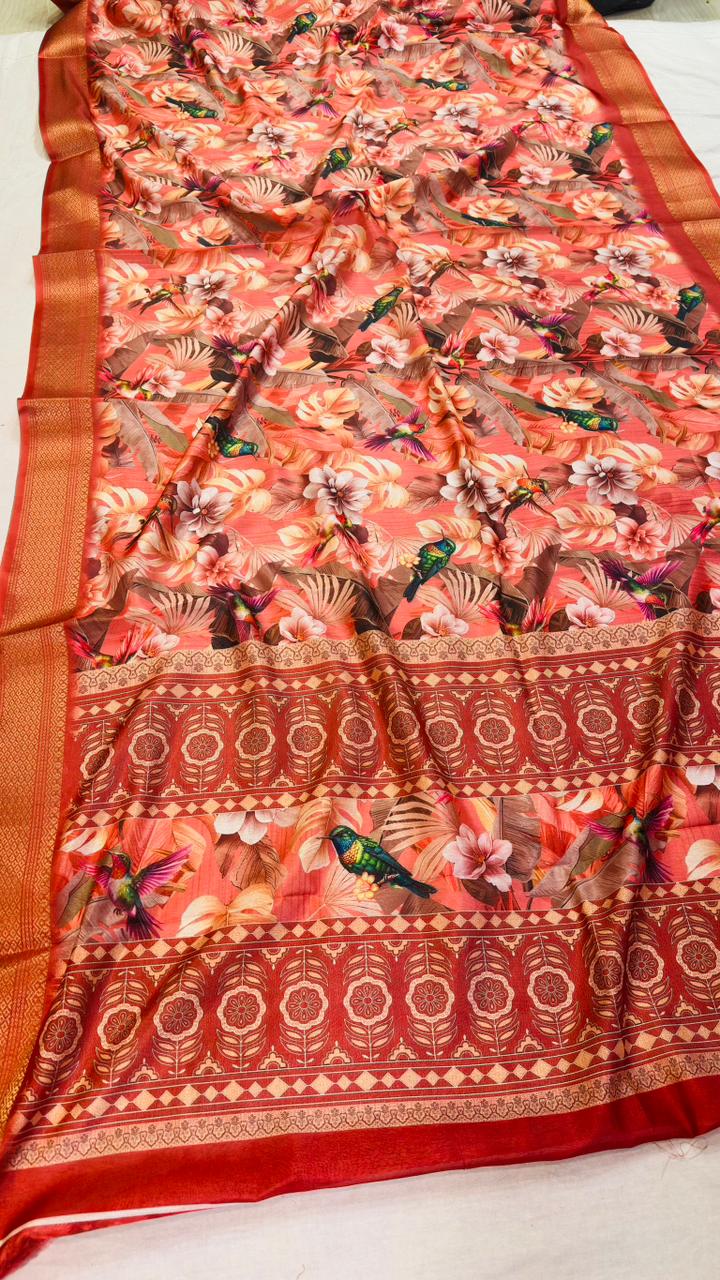 Latest Nylon Dolla Silk Saree With Digital Print