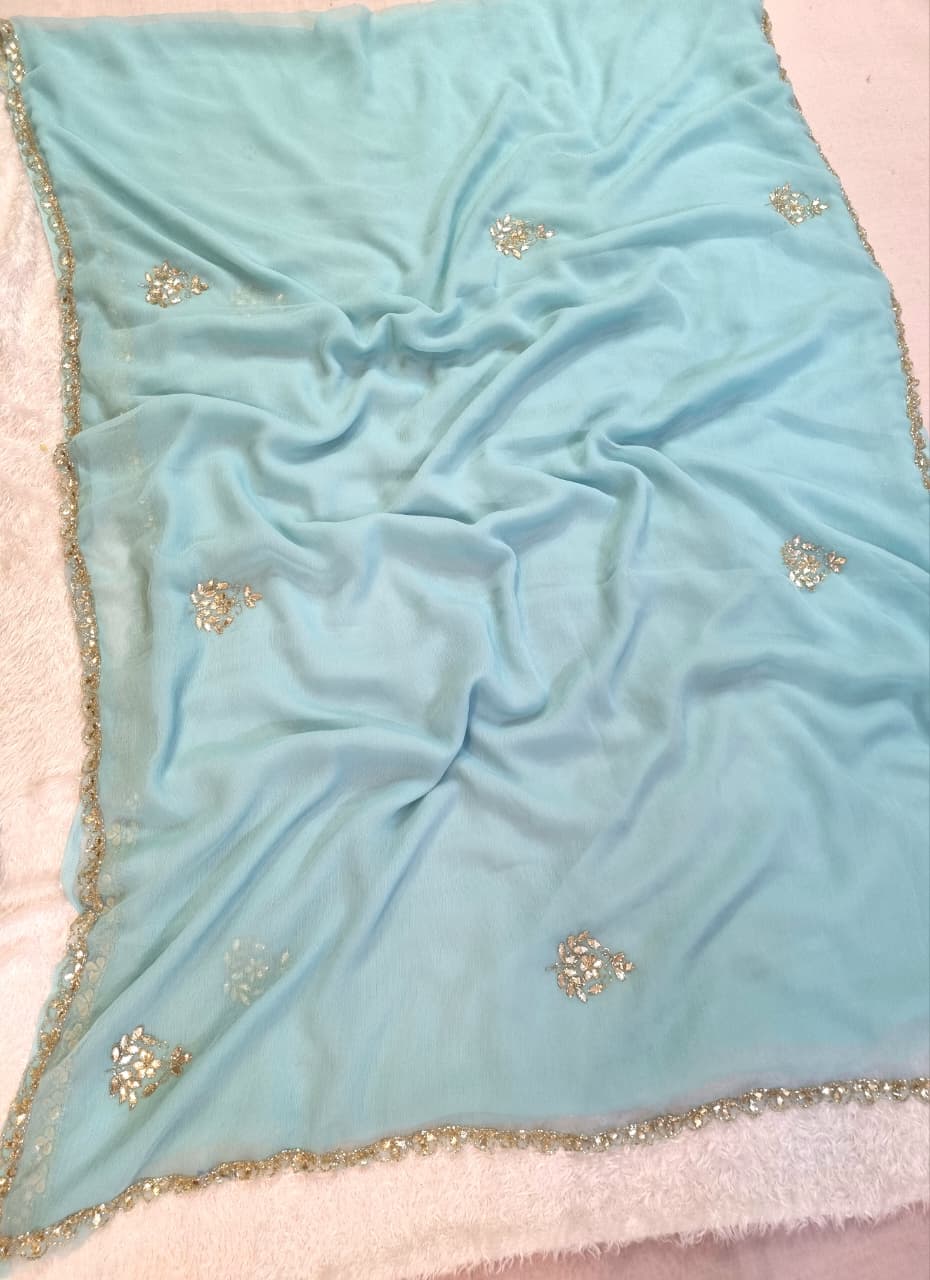 Royal Look Semi Chiffon Saree With Handwork