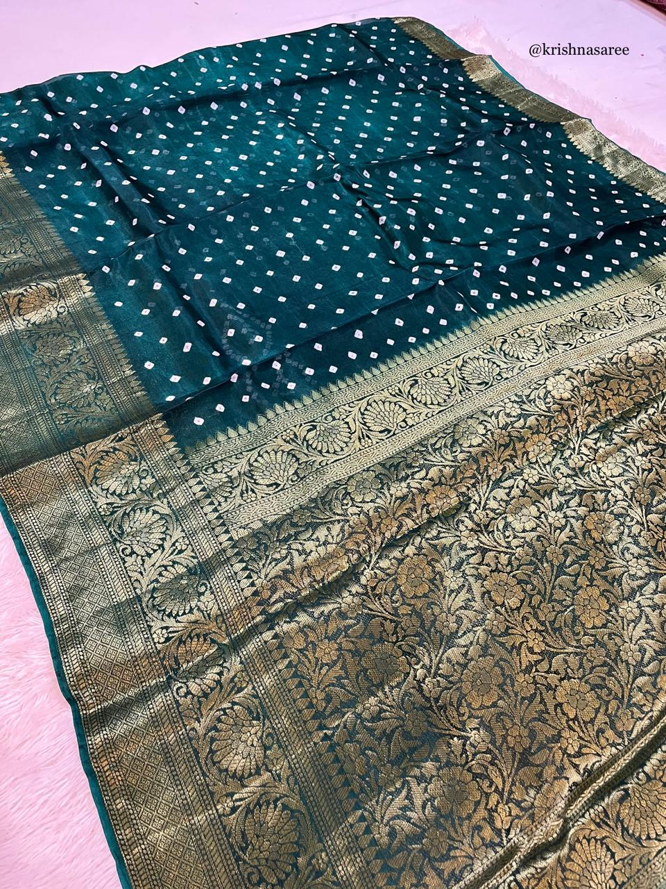 Tapeta Silk Hand Bandhej Saree With Weaving Work