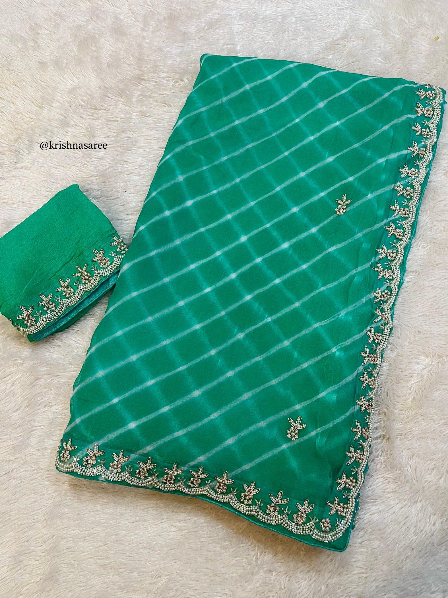 Beautiful Pure Chiffon Lahariya Saree With Handwork