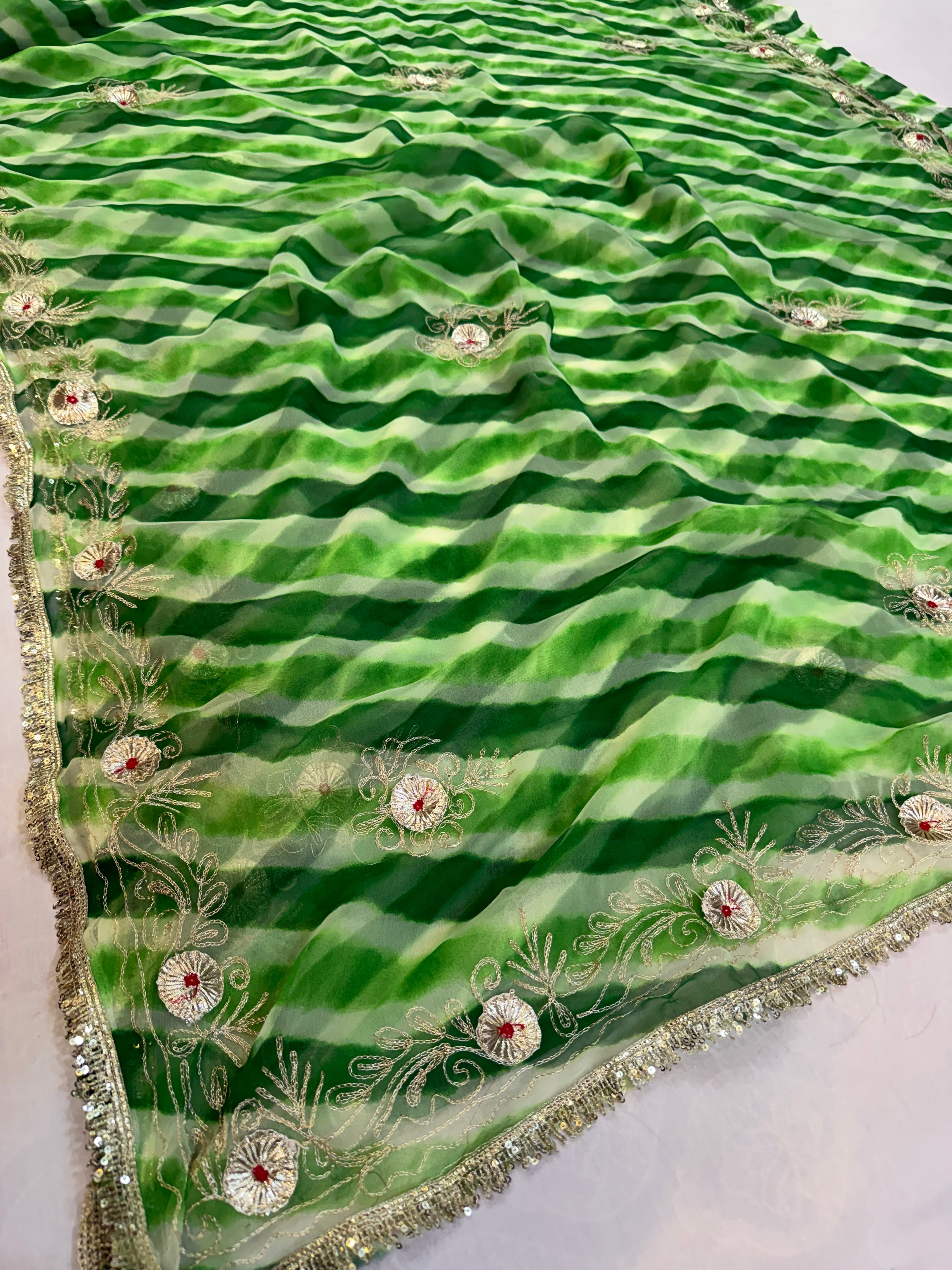 Latest Jeorgatte Leheriya Saree With Traditonal Work