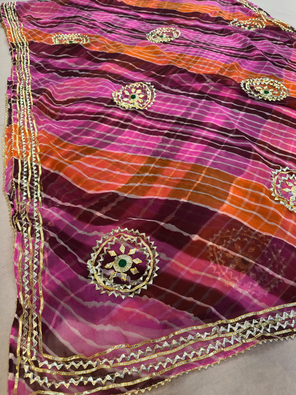 Designer Georgatte Leheriya  Saree With Gottapati Work