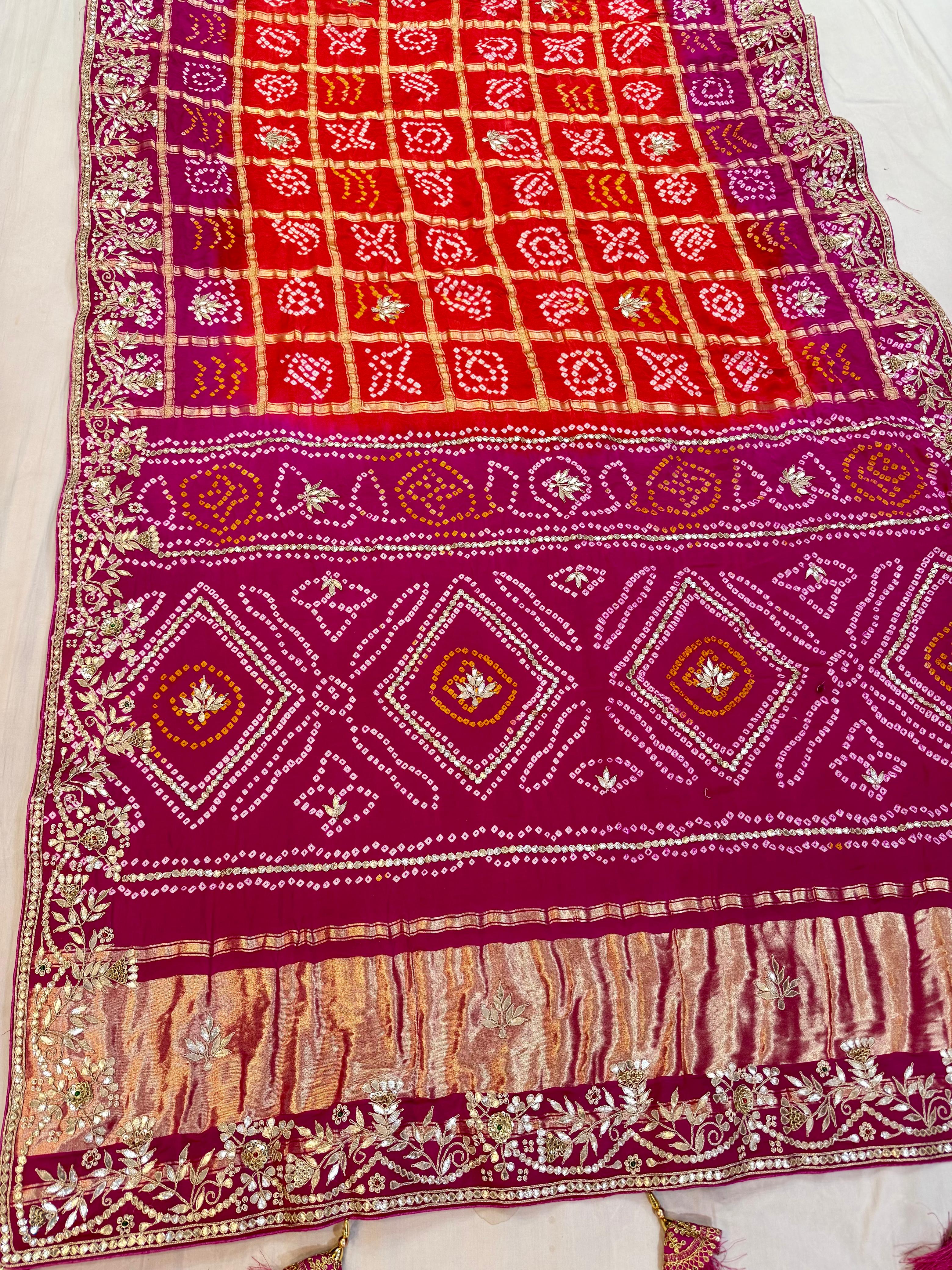 Luxury Pure Gajji Silk Ghatchola Bandhani Saree With Premium Handwork