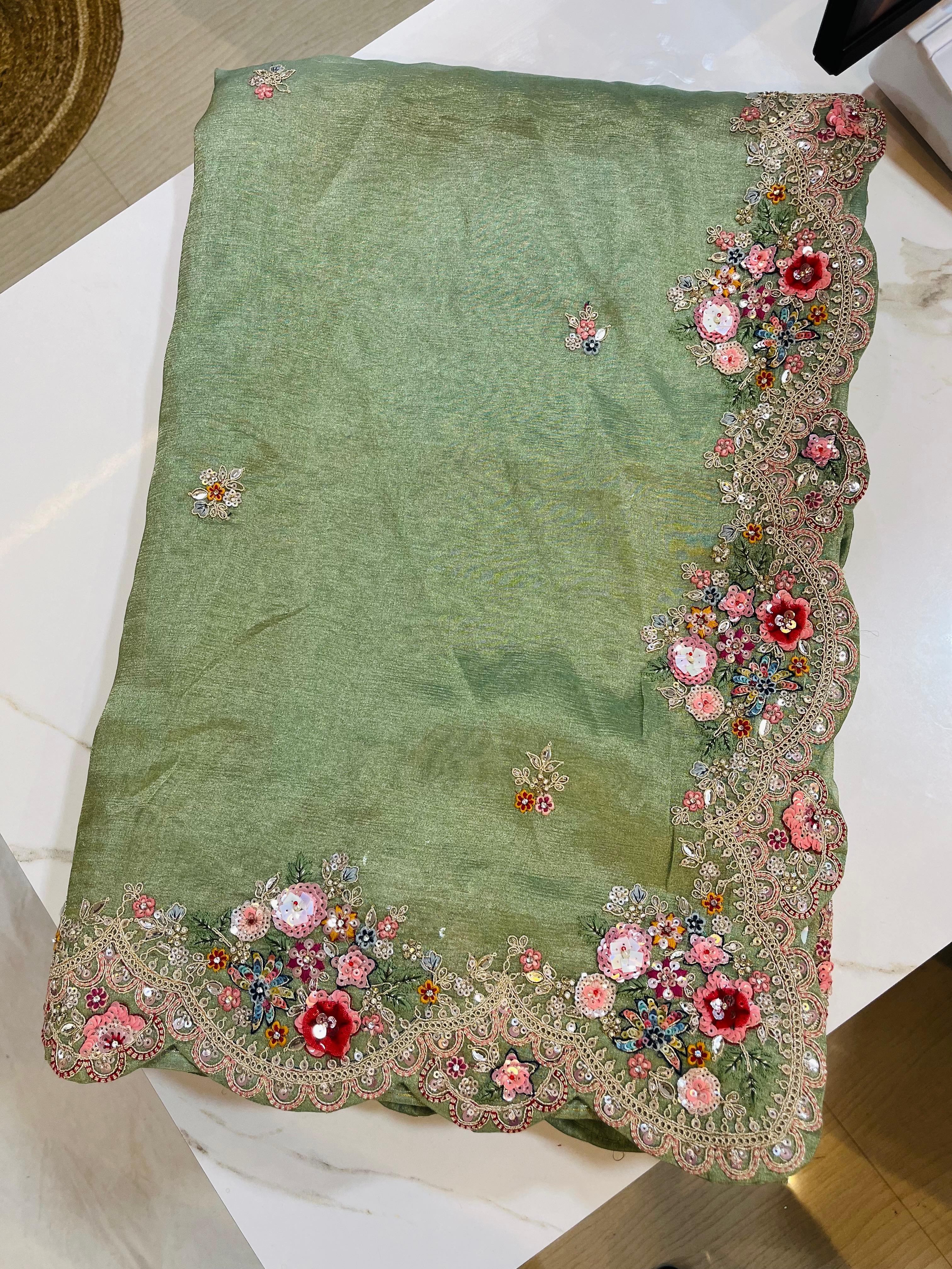 Luxury Soft Tissue Saree With Handwork