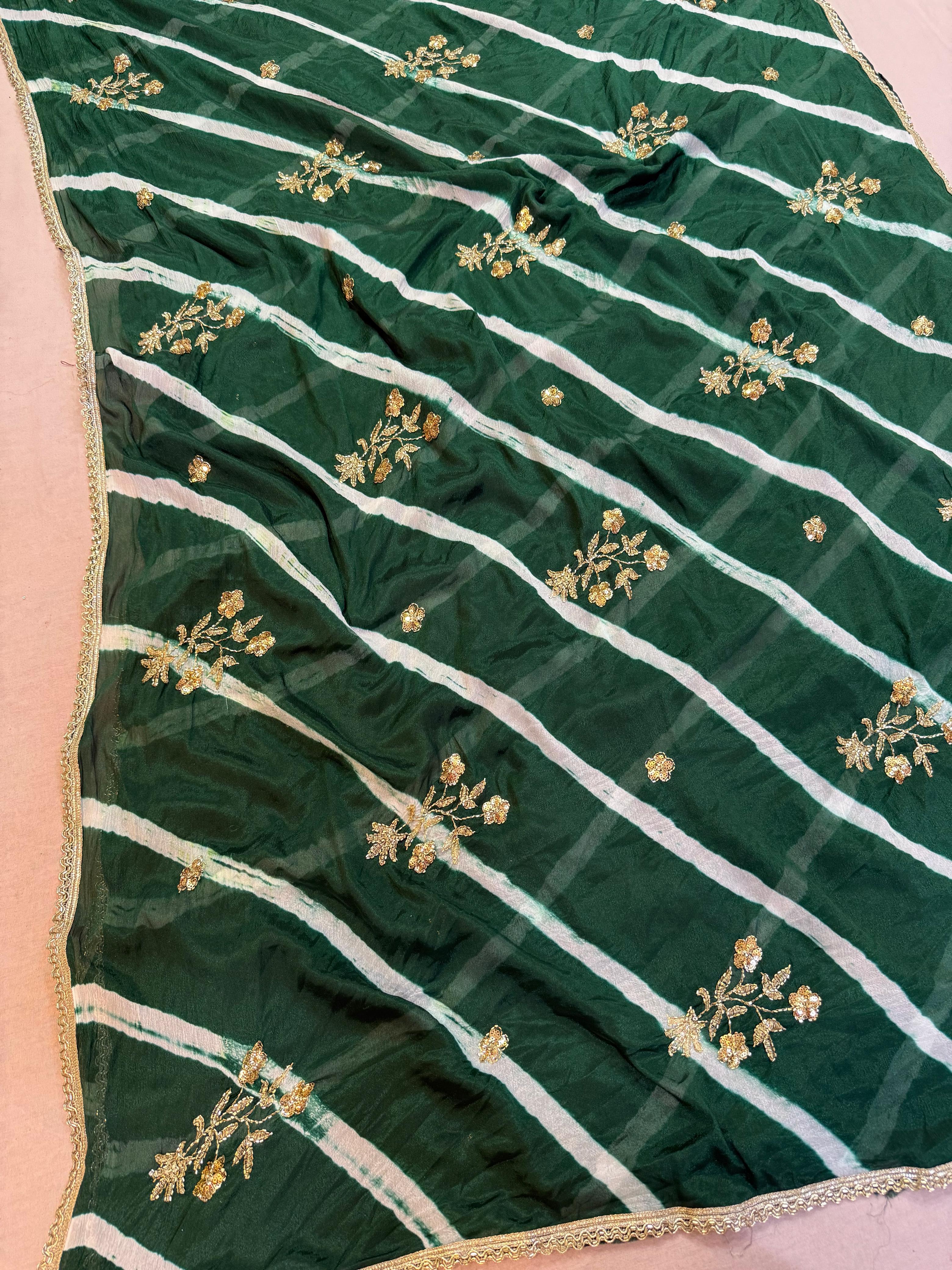 Designer Semi Chinon Leheriya Saree With Handwork