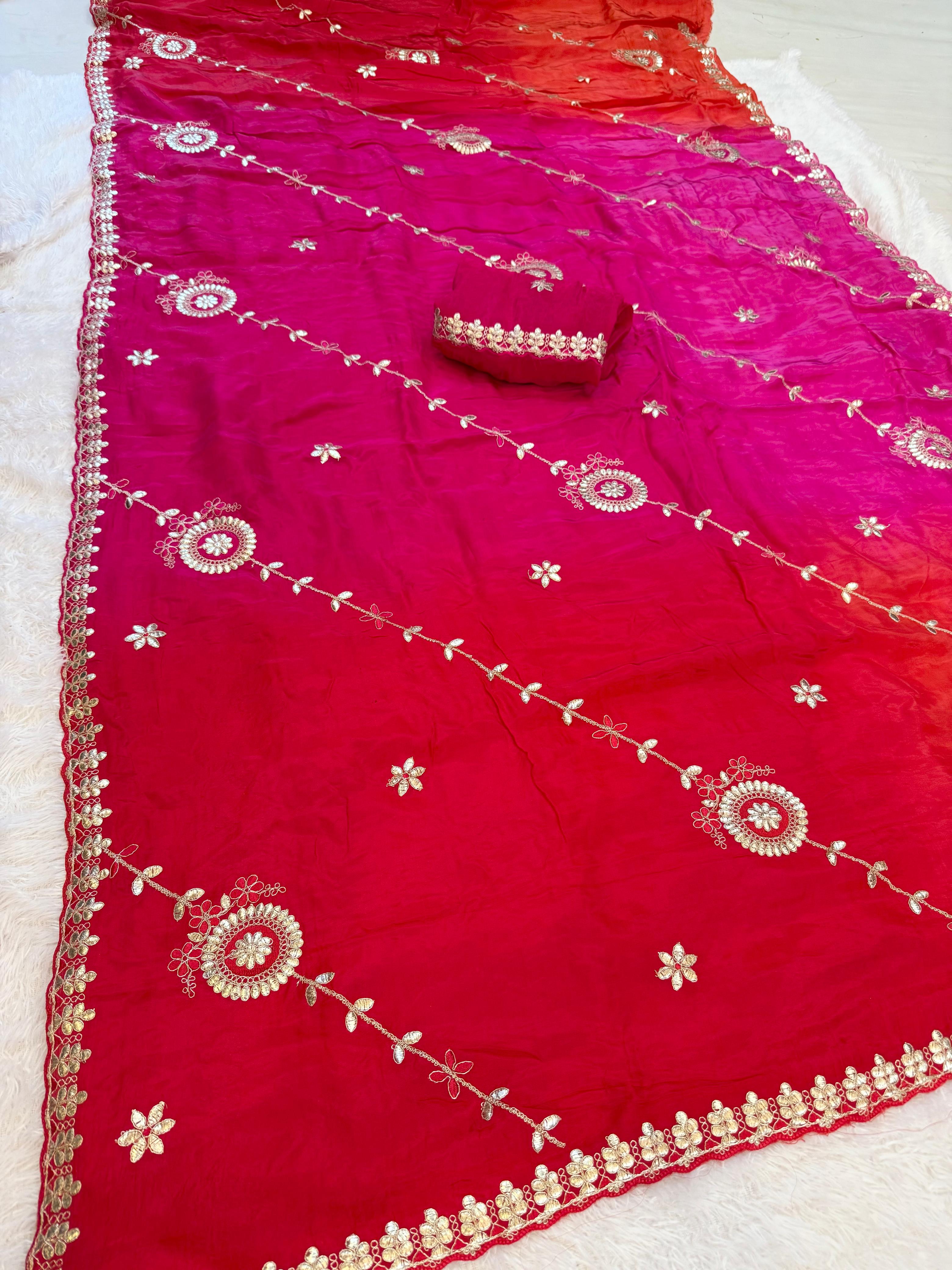 Beautiful H O Silk Saree With Gottapatti Work