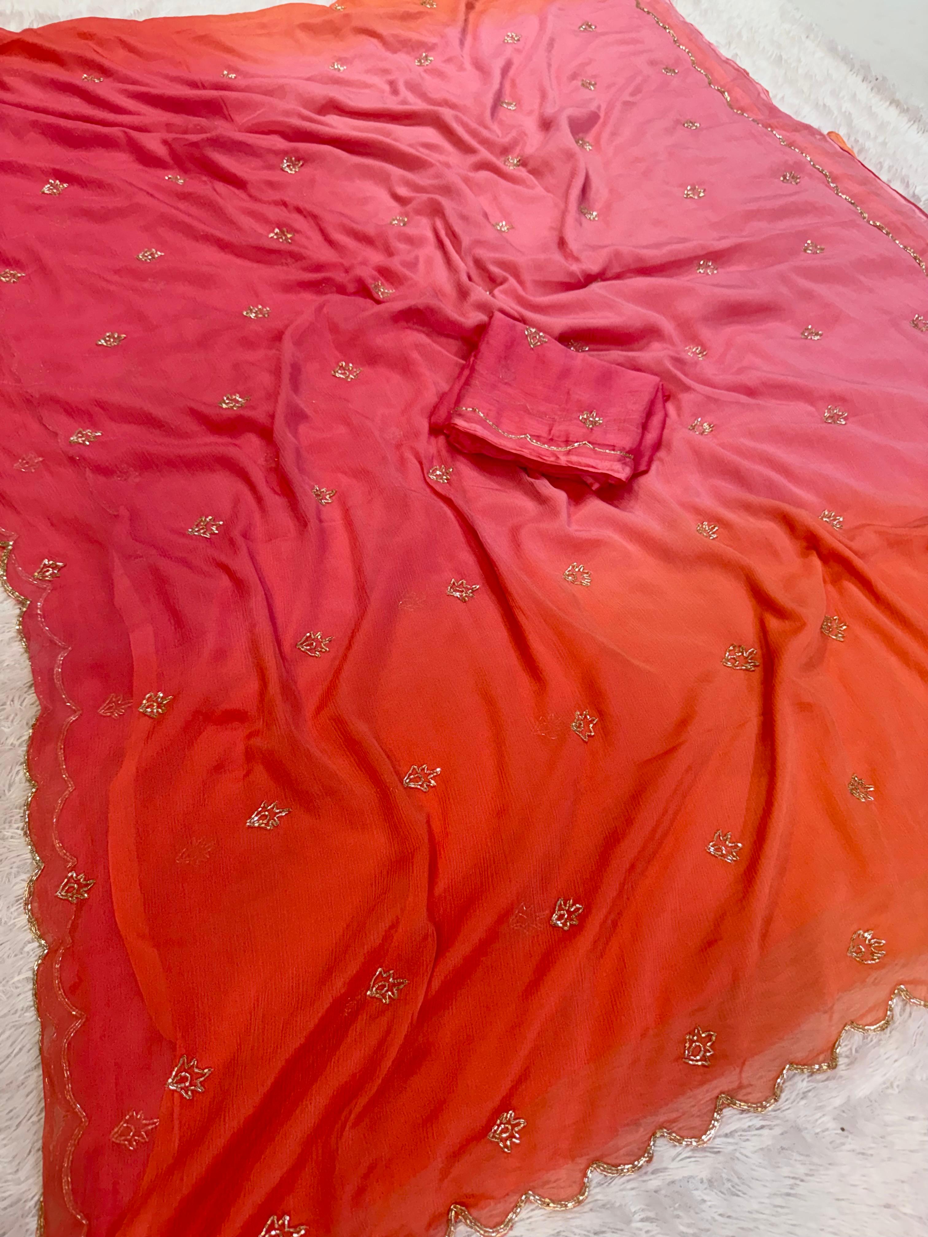 Beautiful Semi Chiffon Saree With Handwork