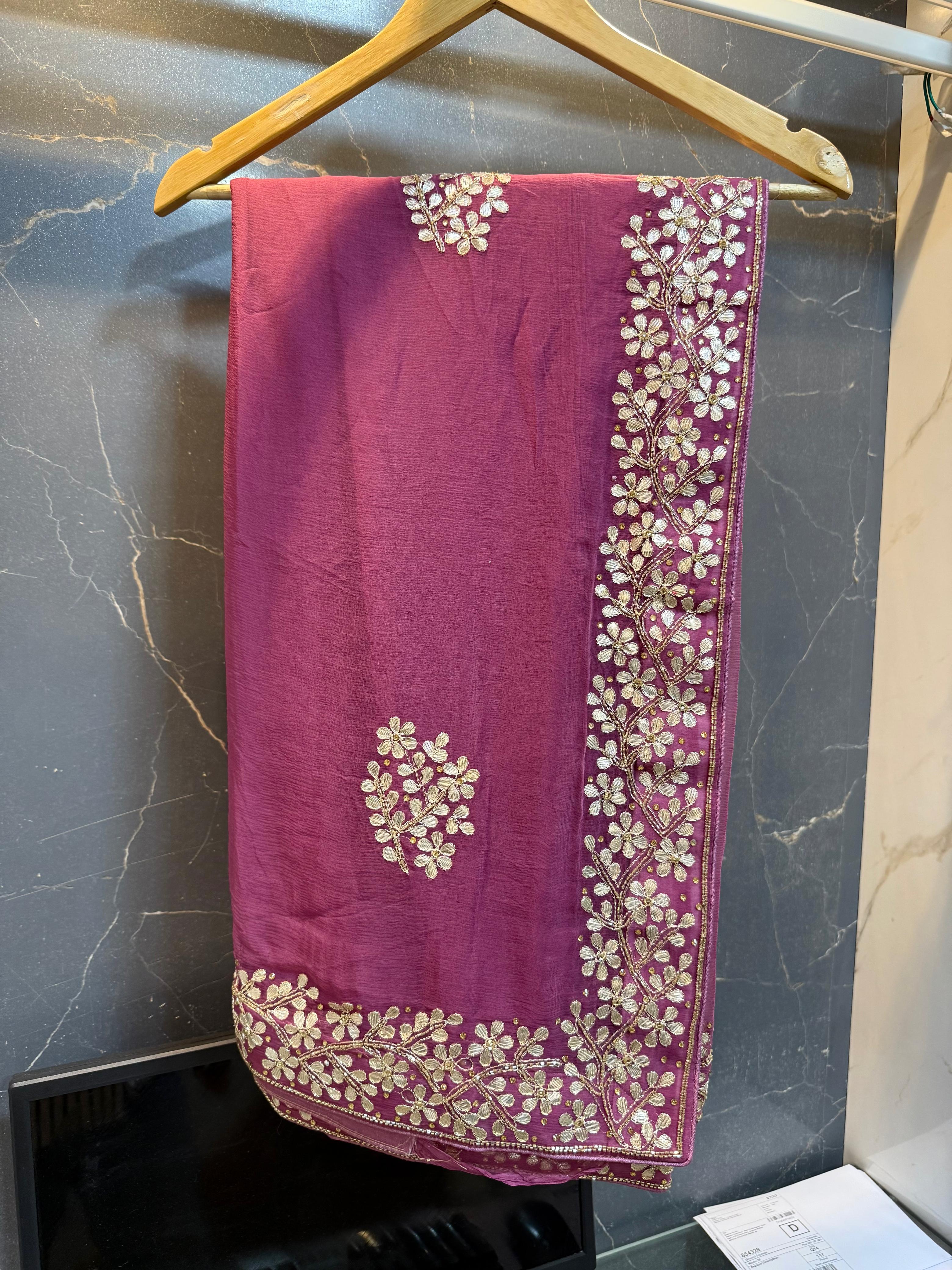 Beautiful Chiffon Saree With Gottapatti Work