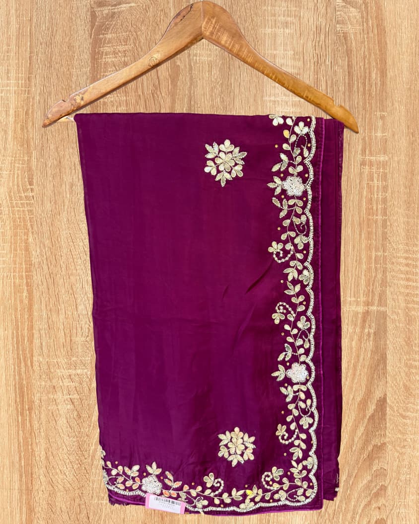 Pure H.O. Silk Saree with Floral Handwork & Designer Border