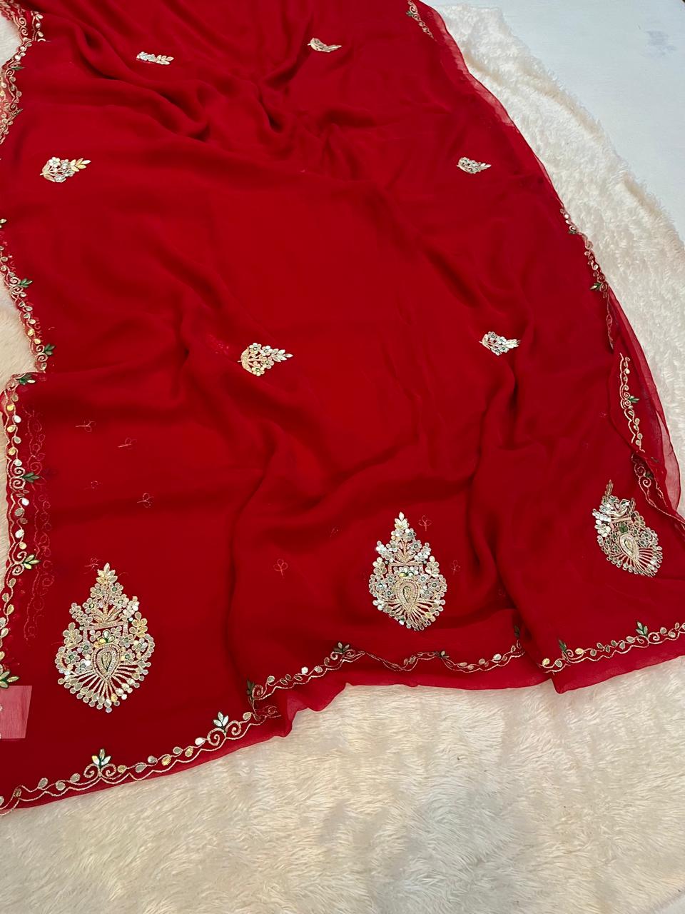 Beautiful Chiffon Saree With Premium Handwork