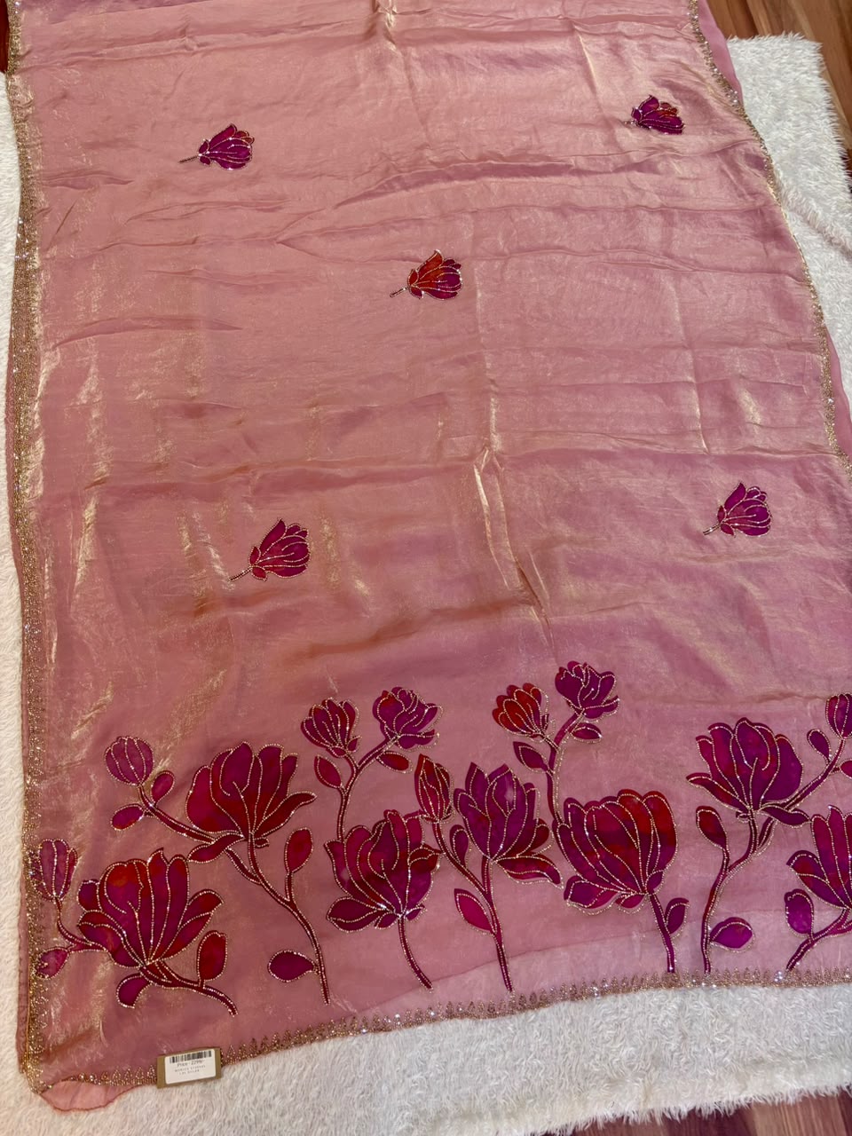 Beautiful Fendi Silk Saree With Premium Handwork