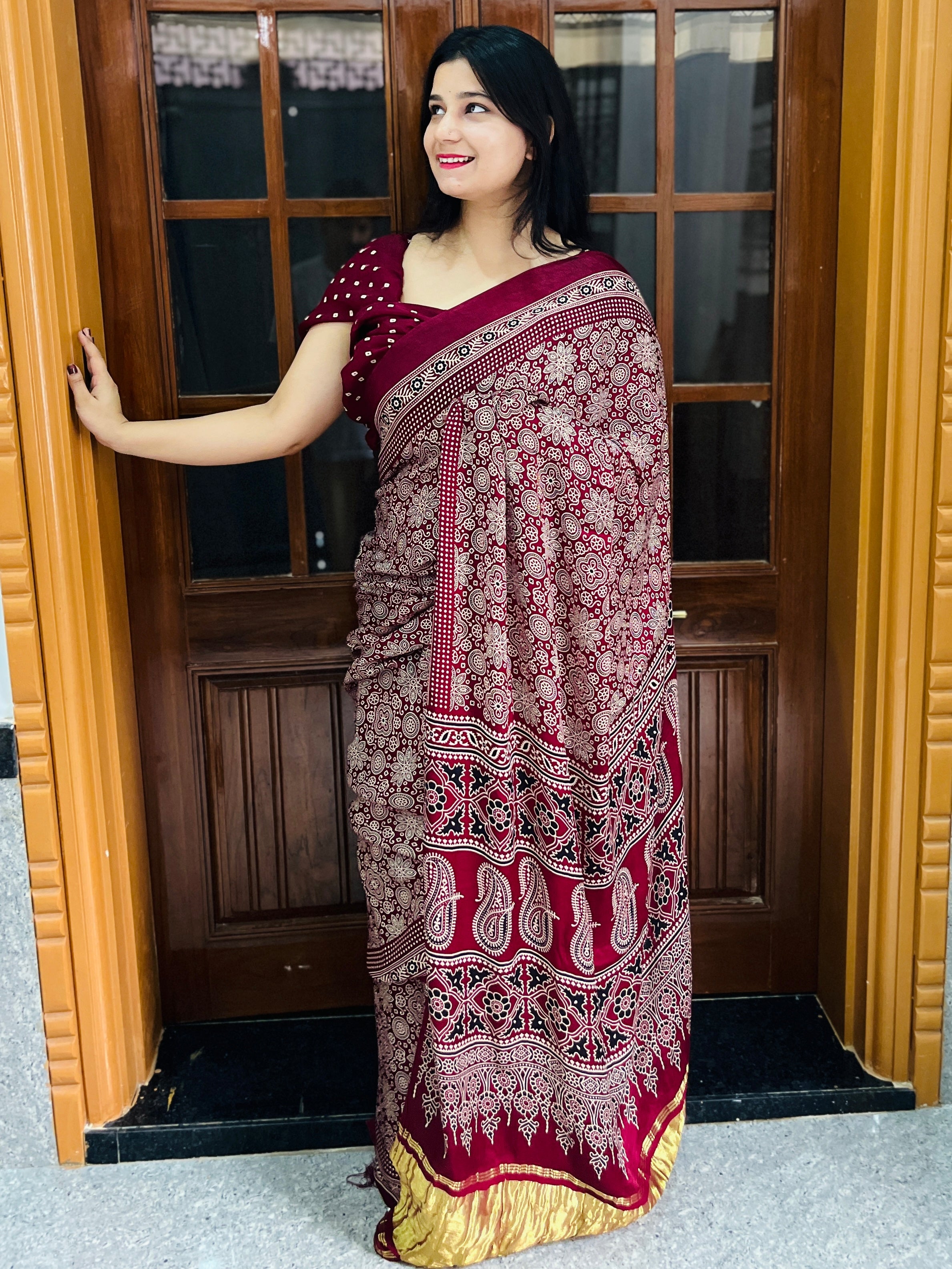 Beautiful Modal Silk Ajrakh Print Saree
