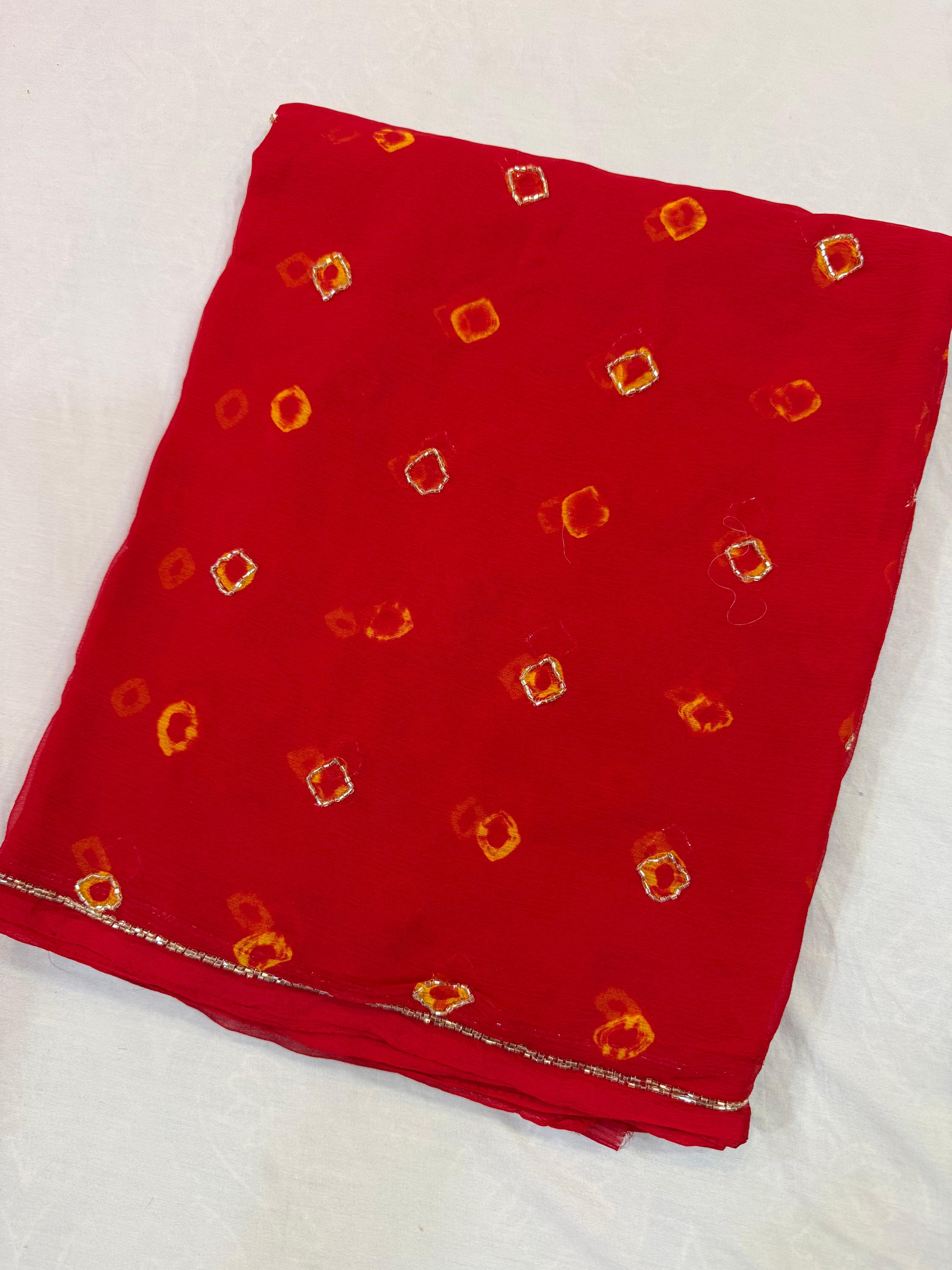 Beautiful Semi Chiffon Saree With Handwork