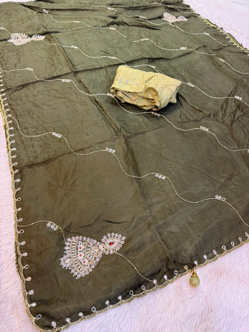 Designer Upada Silk Febric Saree With Handwork