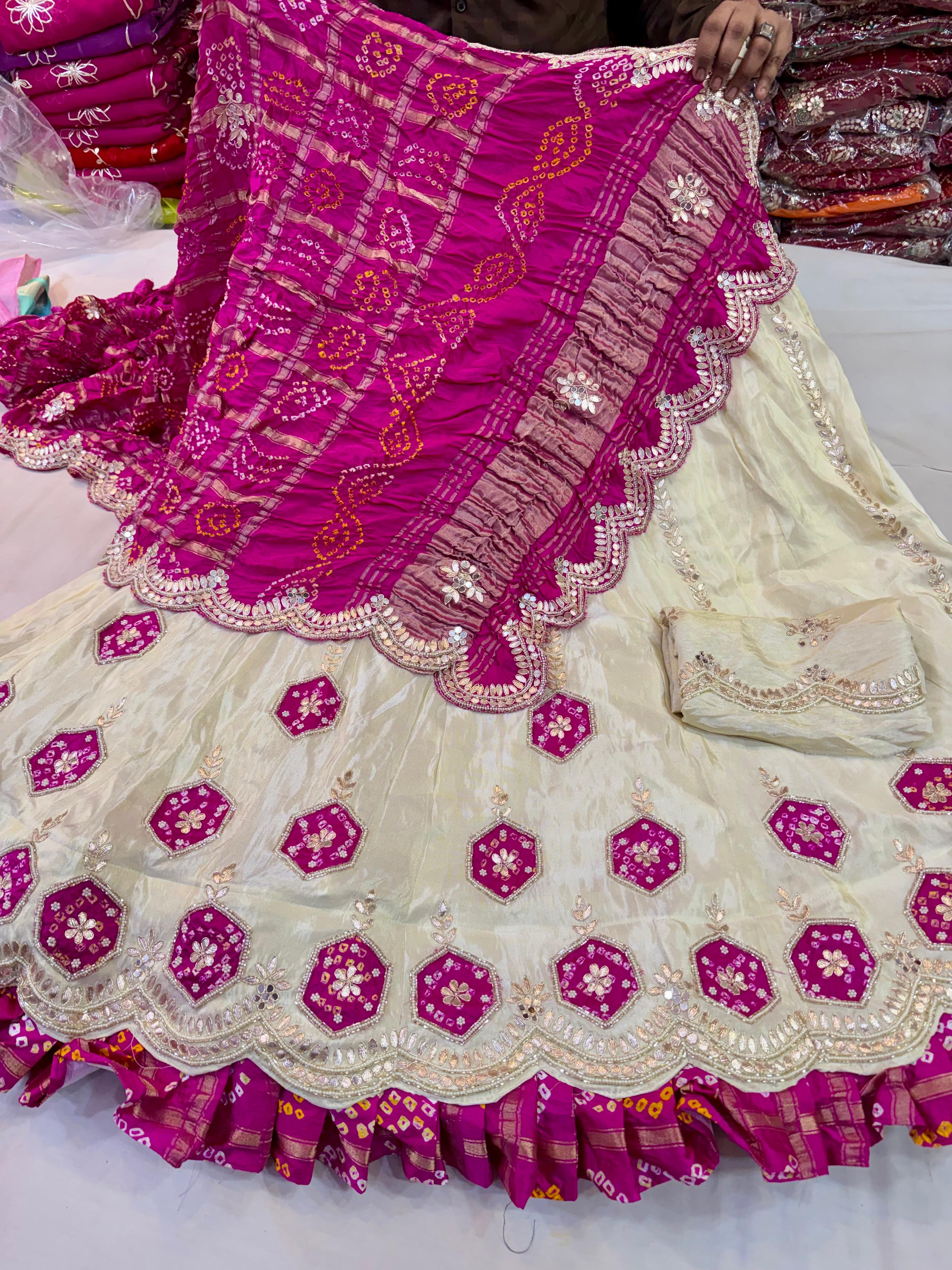 Traditional Cosmos Febric Lehenga With Handwrok X Ghatchola Bandhani Dupaata