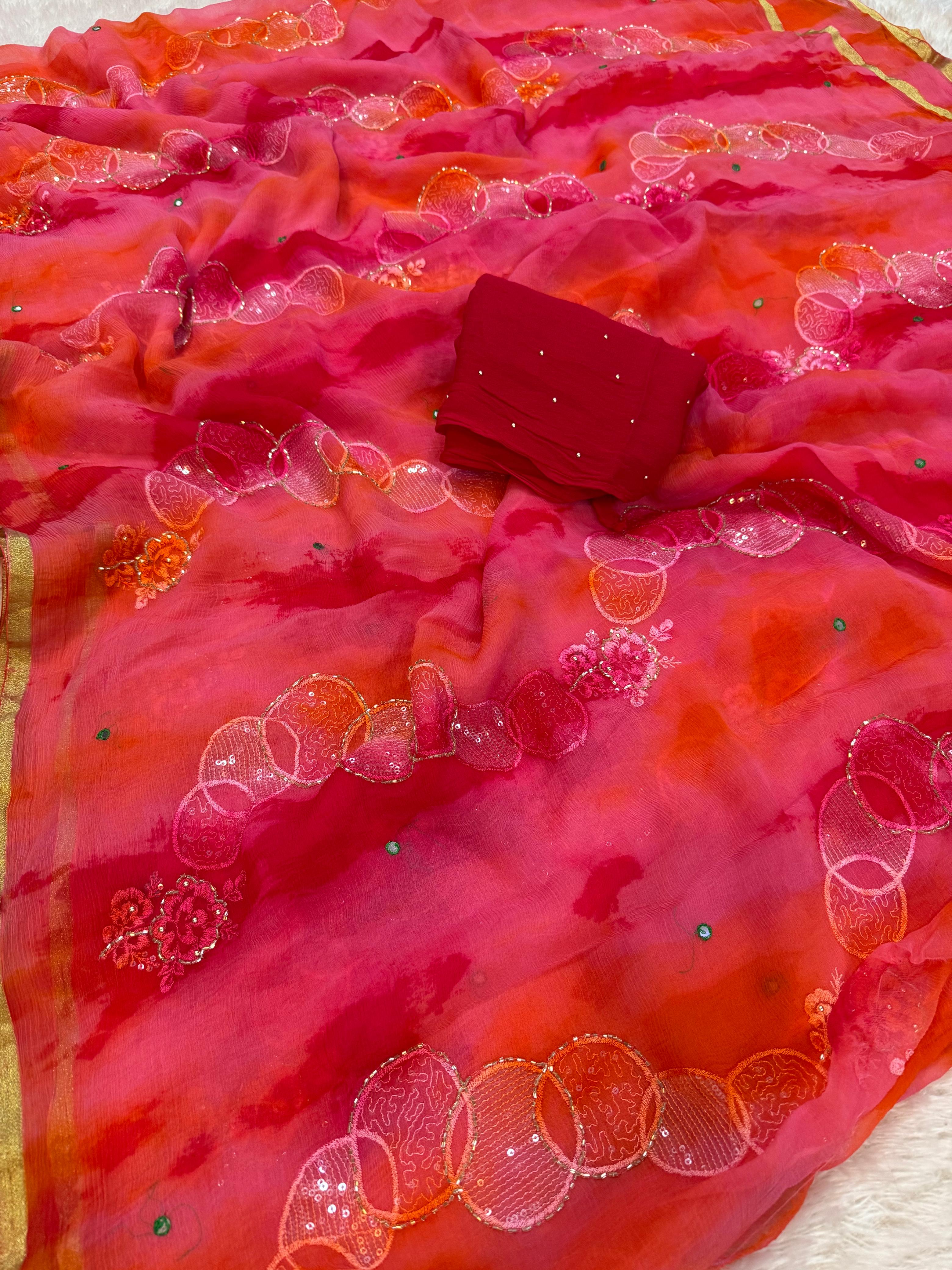 Beautiful Chiffon Saree With Work