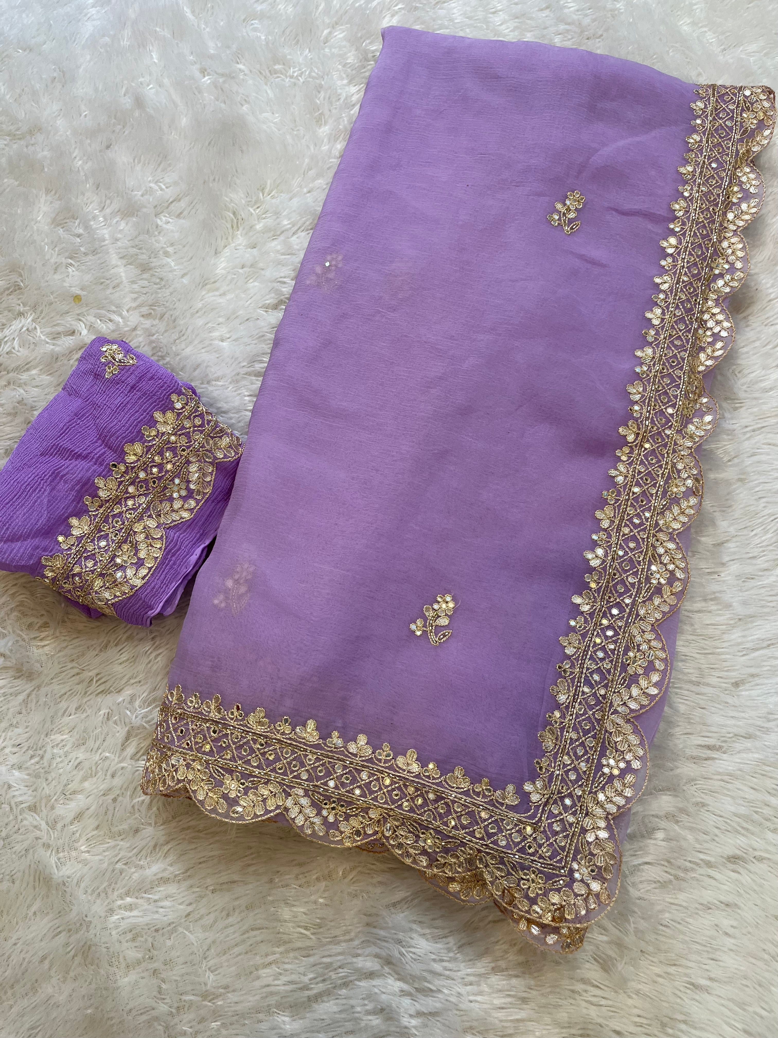 Beautiful Pure Chiffon Handwork Border Saree