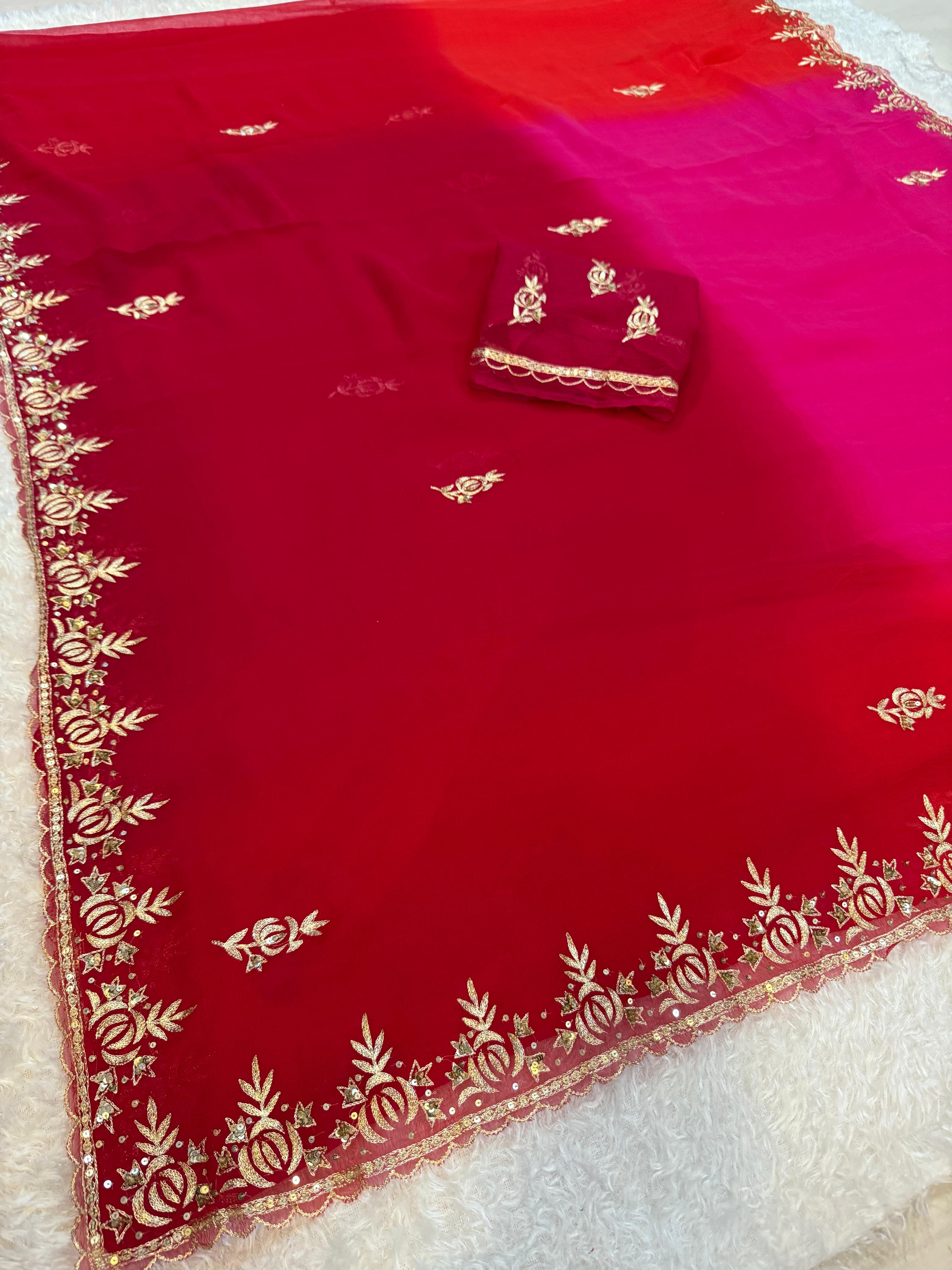Traditional Pure Chiffon Saree With Kasab Work X Handwork Touching