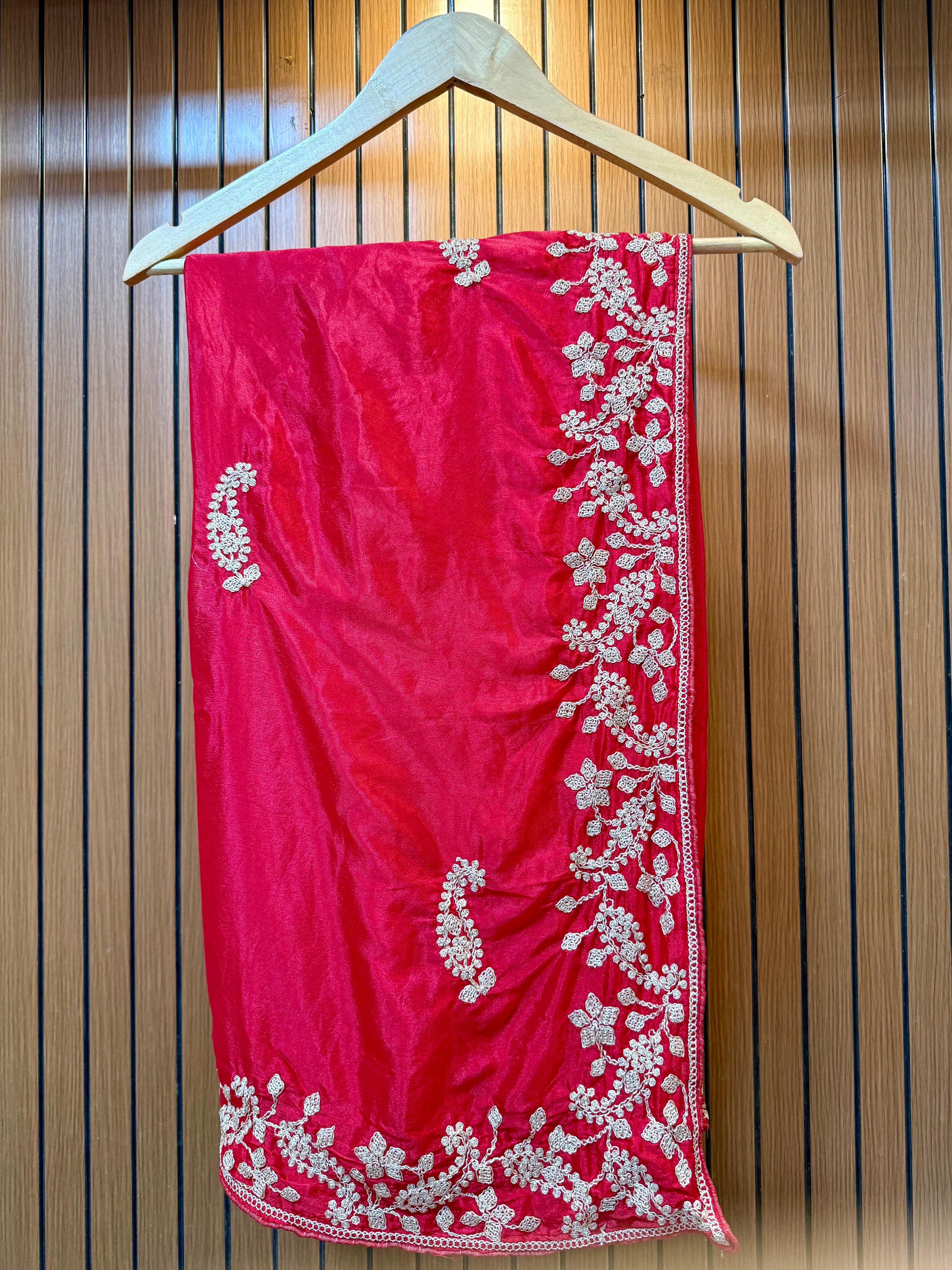 Designer Semi Chinon Saree With Handwork