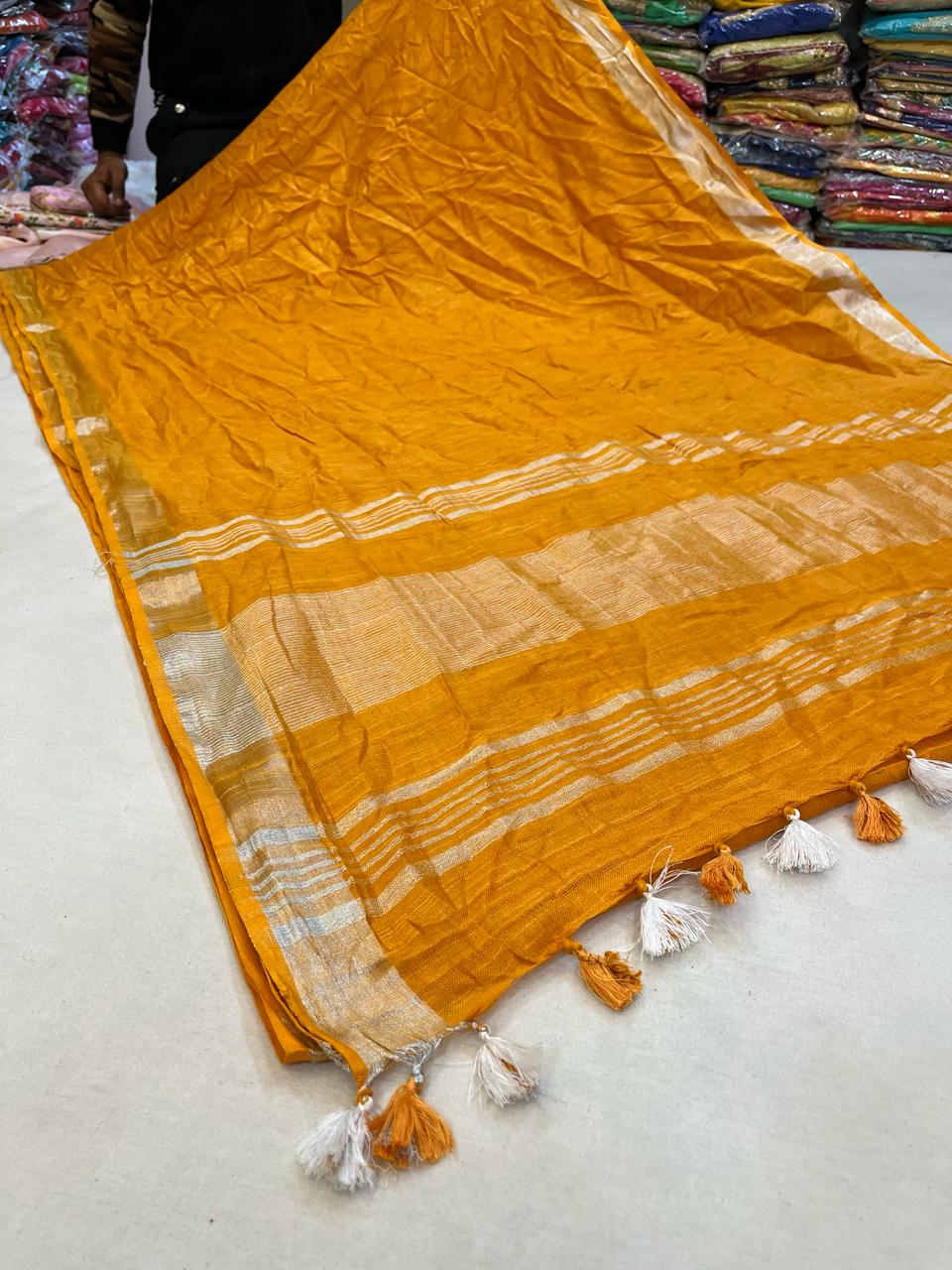 Linen Fabric Saree With Tich Pallu