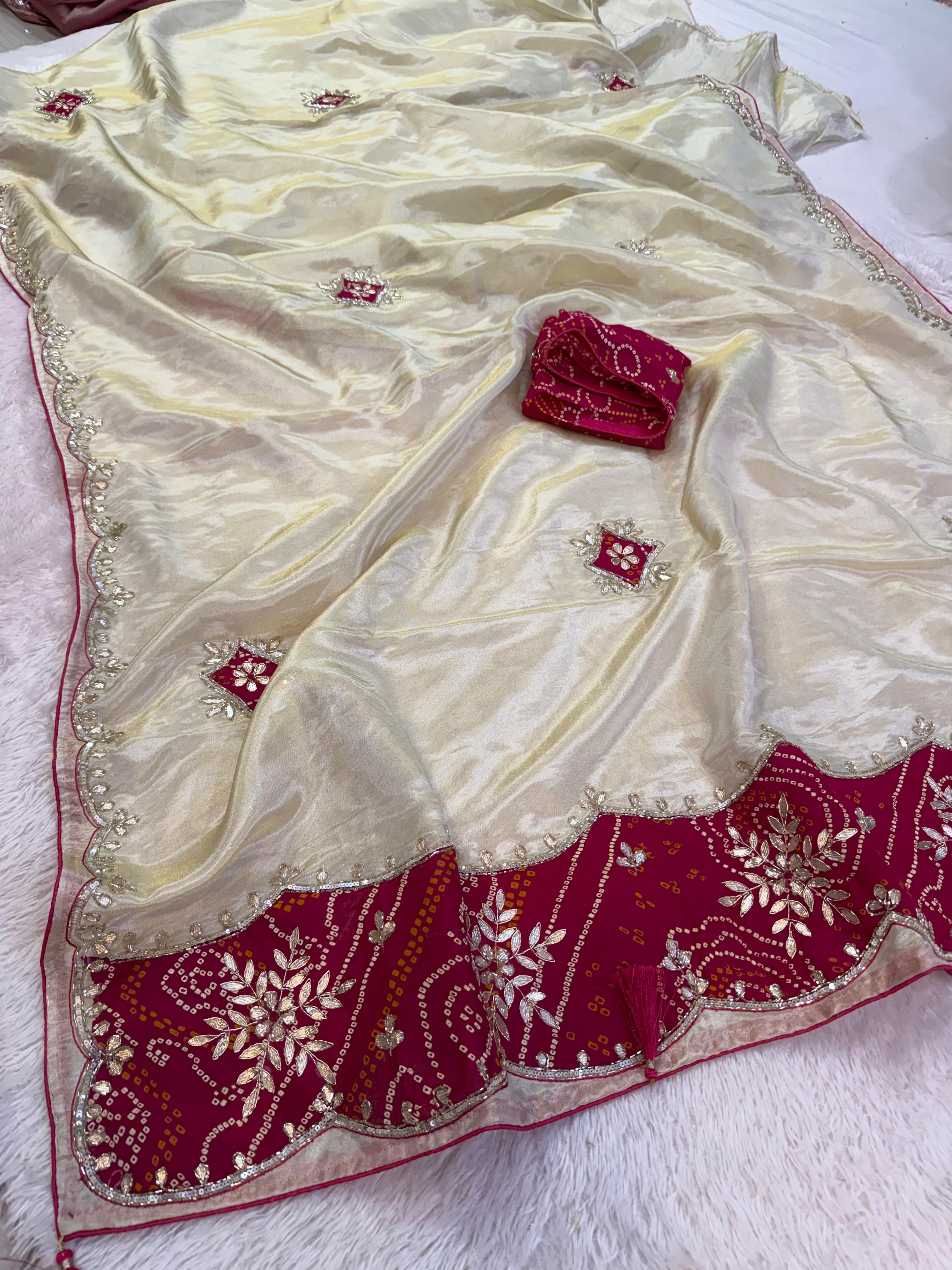 Designer Tissue Cosmos Saree With Handwork