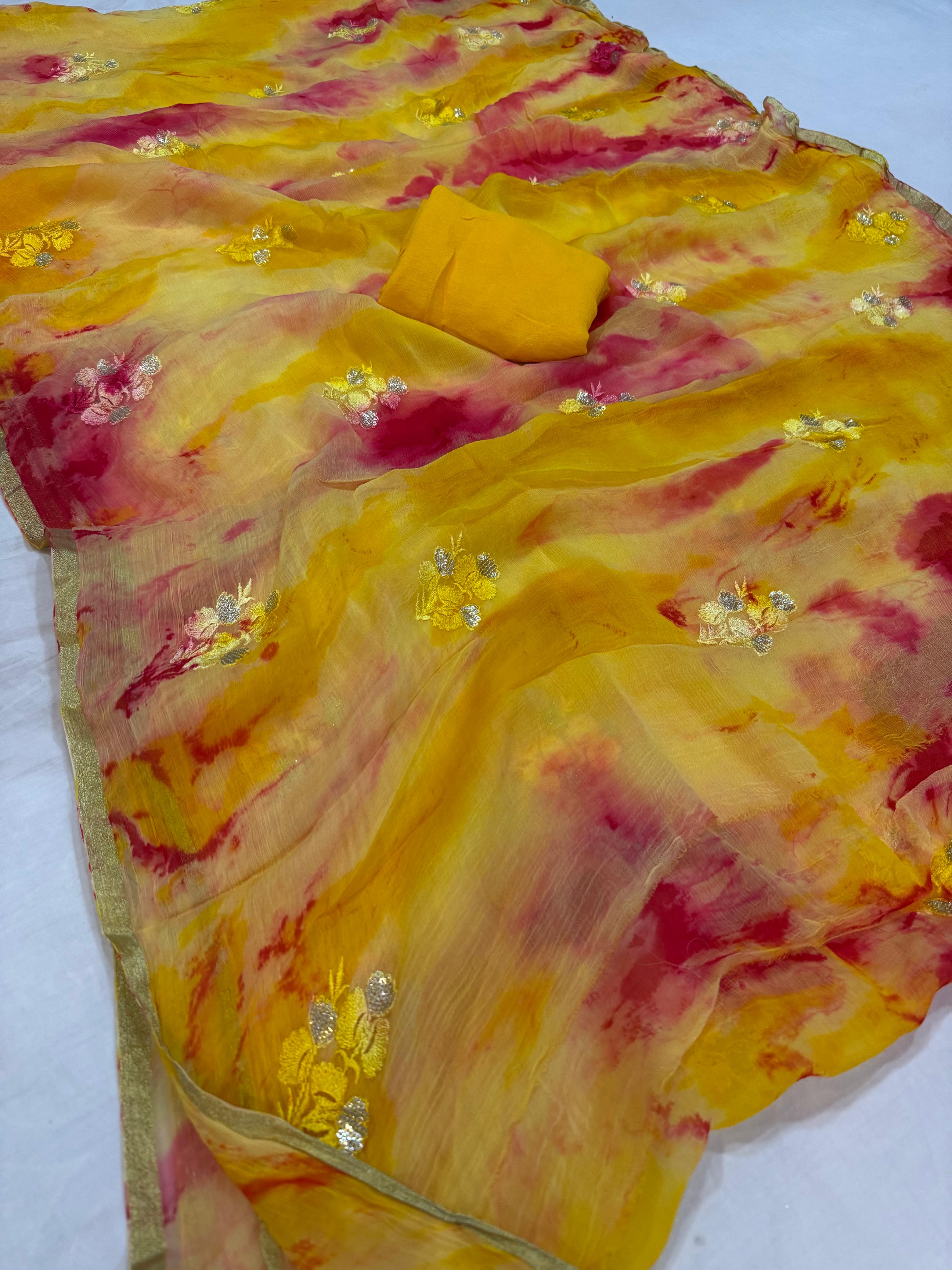 Latest Chiffon Saree With Handwork