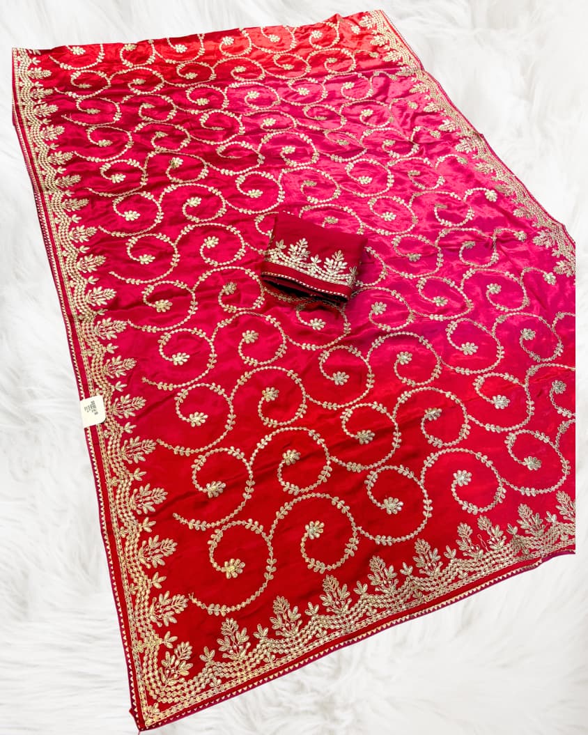Beautiful Satin Silk Saree With German Gottapati Work